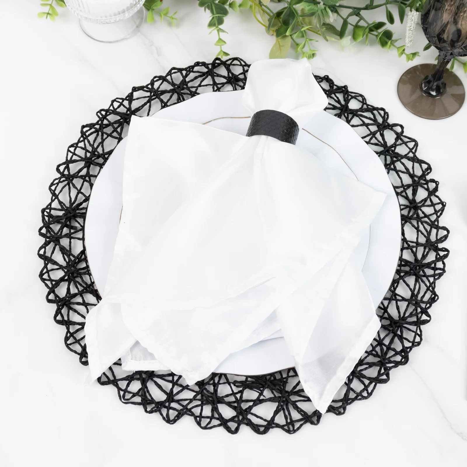 6-Pack Table Placemats Woven Fiber Design Black Round - Disposable Mats for Dining and Events 15" - Image 7