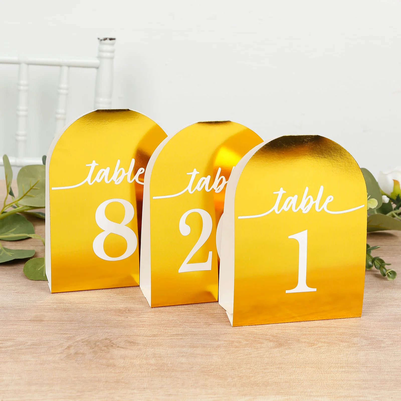 25-Pack 7" Disposable Table Numbers, Metallic Gold Free Standing Double Sided Table Number Place Cards with White Numbers 1-25 - Image 10