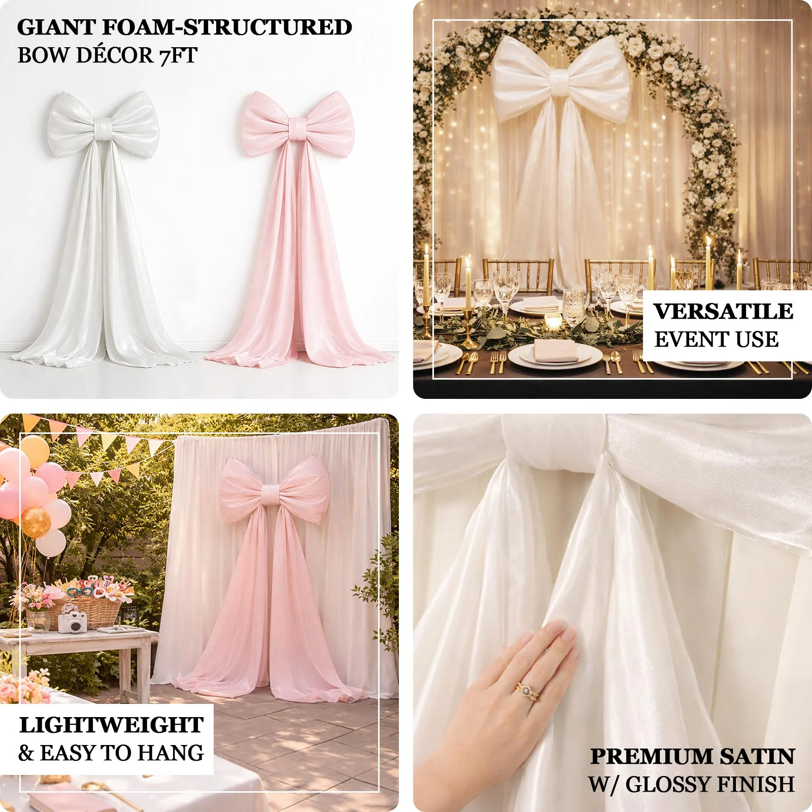 7ft Giant Blush Pink Bow Tie Décor for Backdrops – Wedding & Event Photo Booth Decoration - Image 4