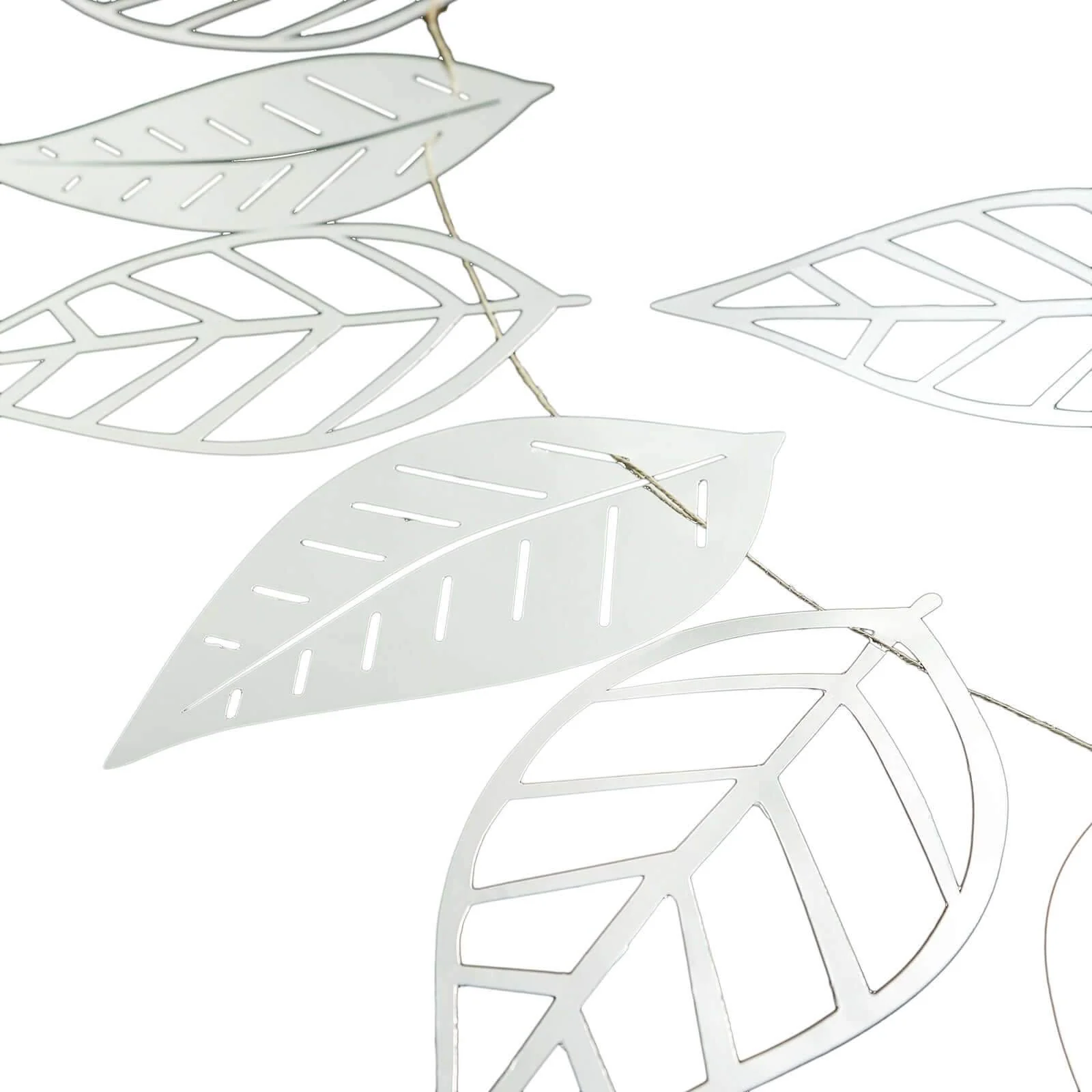 7ft Silver Foiled Paper Assorted Leaves Hanging Garland Banner - Image 10