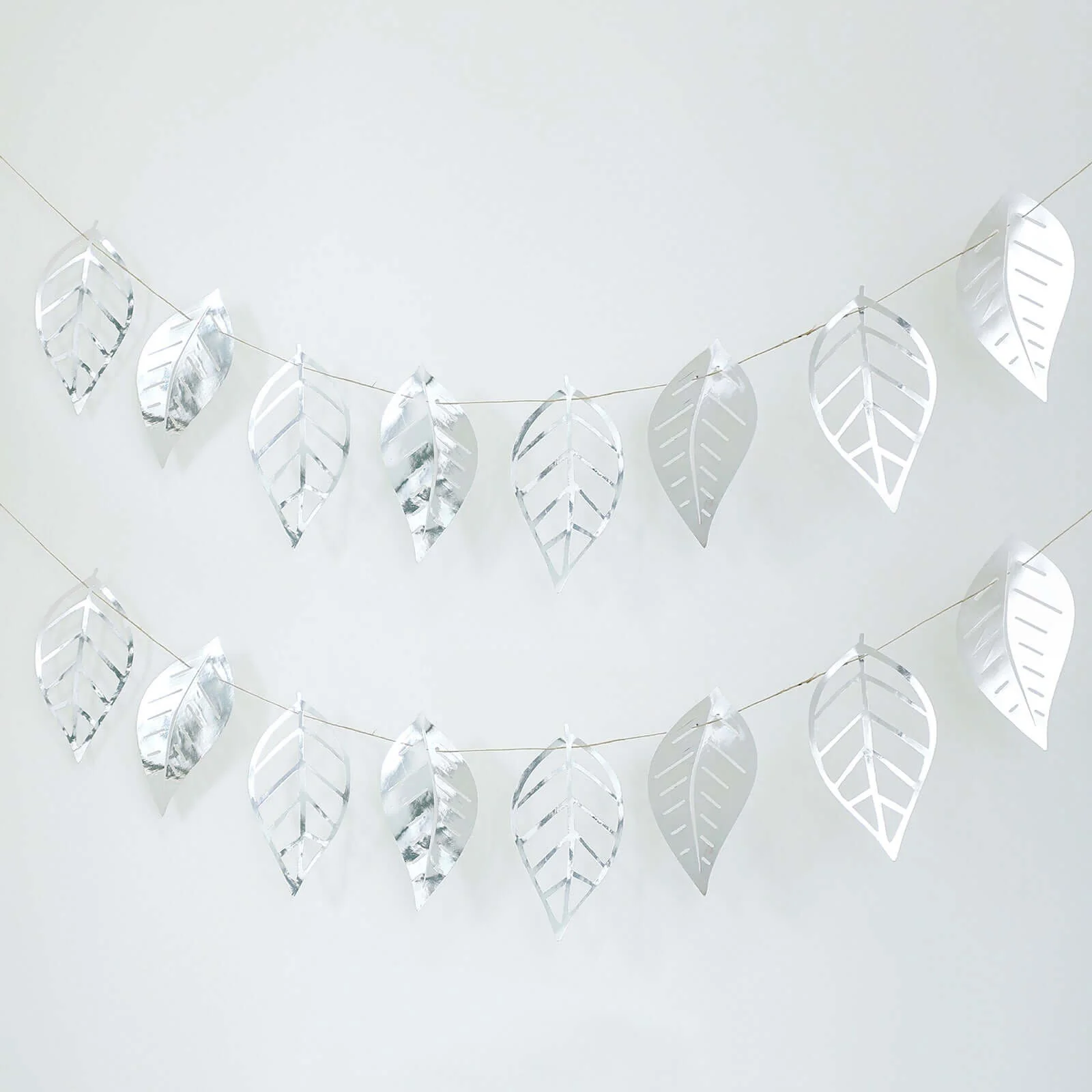 7ft Silver Foiled Paper Assorted Leaves Hanging Garland Banner - Image 4