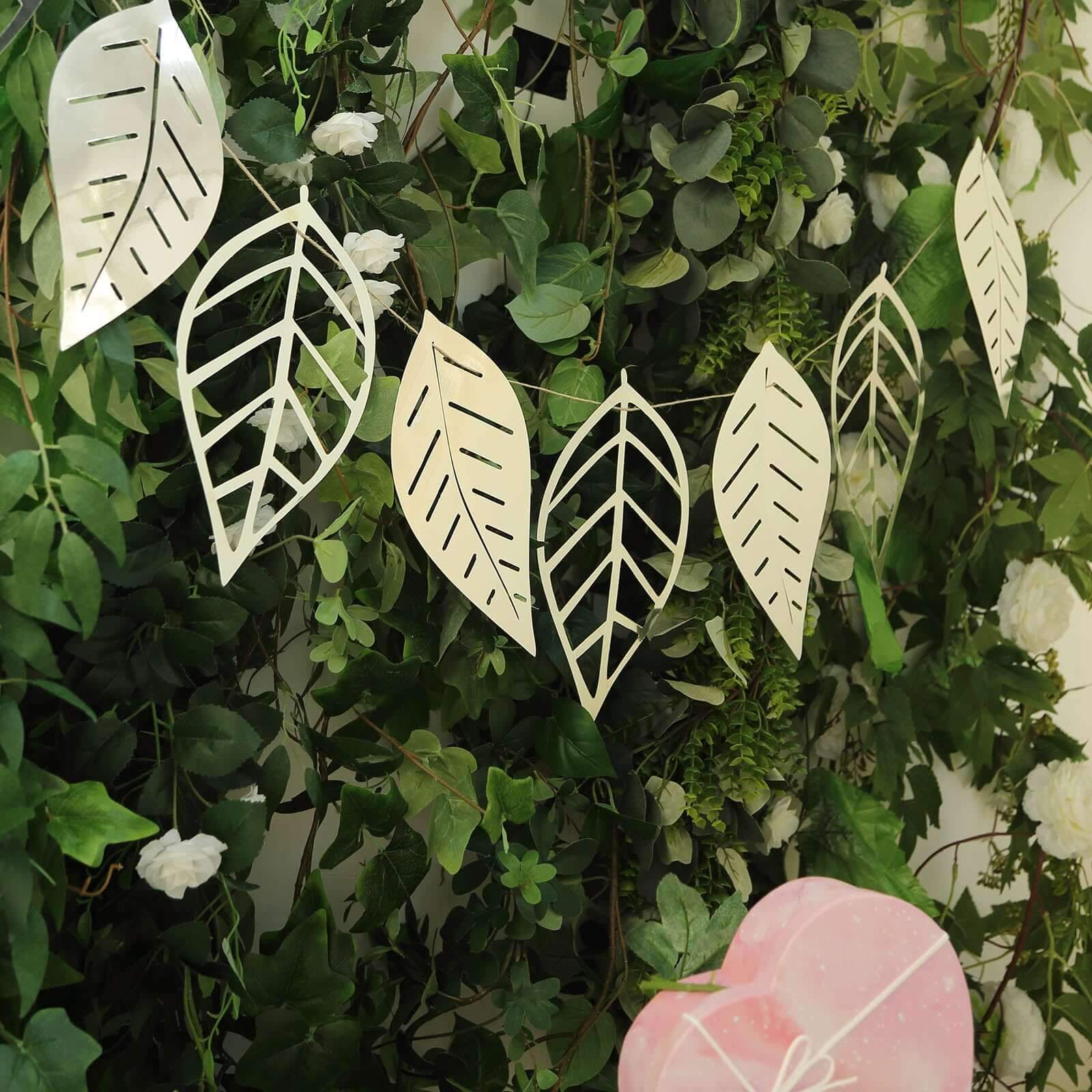 7ft Silver Foiled Paper Assorted Leaves Hanging Garland Banner - Image 5