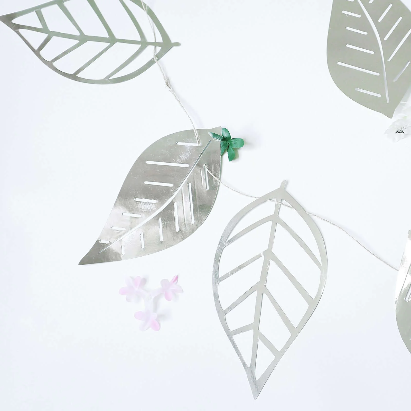 7ft Silver Foiled Paper Assorted Leaves Hanging Garland Banner - Image 9