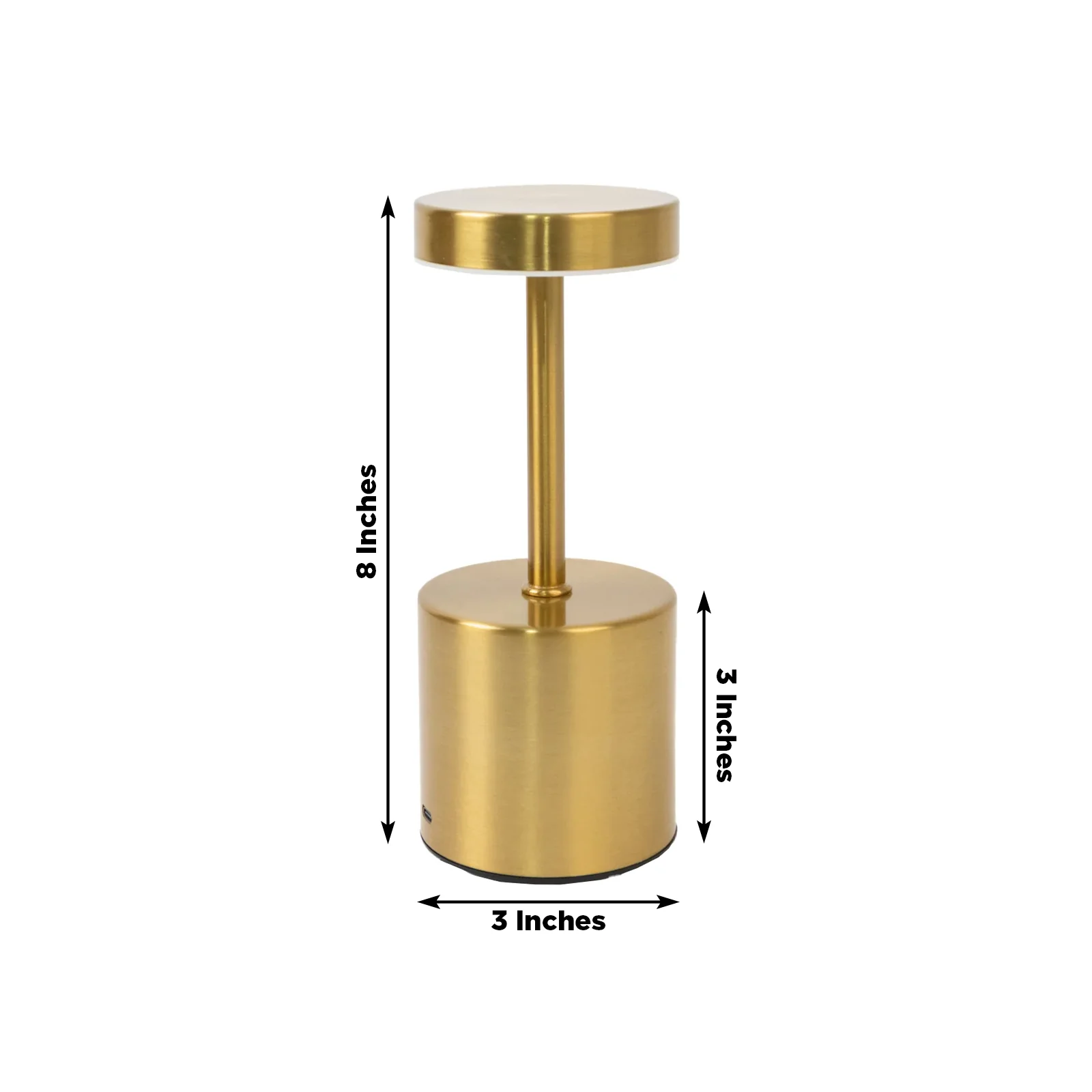 Gold Metal LED Table Lamp – 8" Cordless USB Rechargeable, Dimmable Touch-Control Night Light, Modern Minimalist Design - Image 3