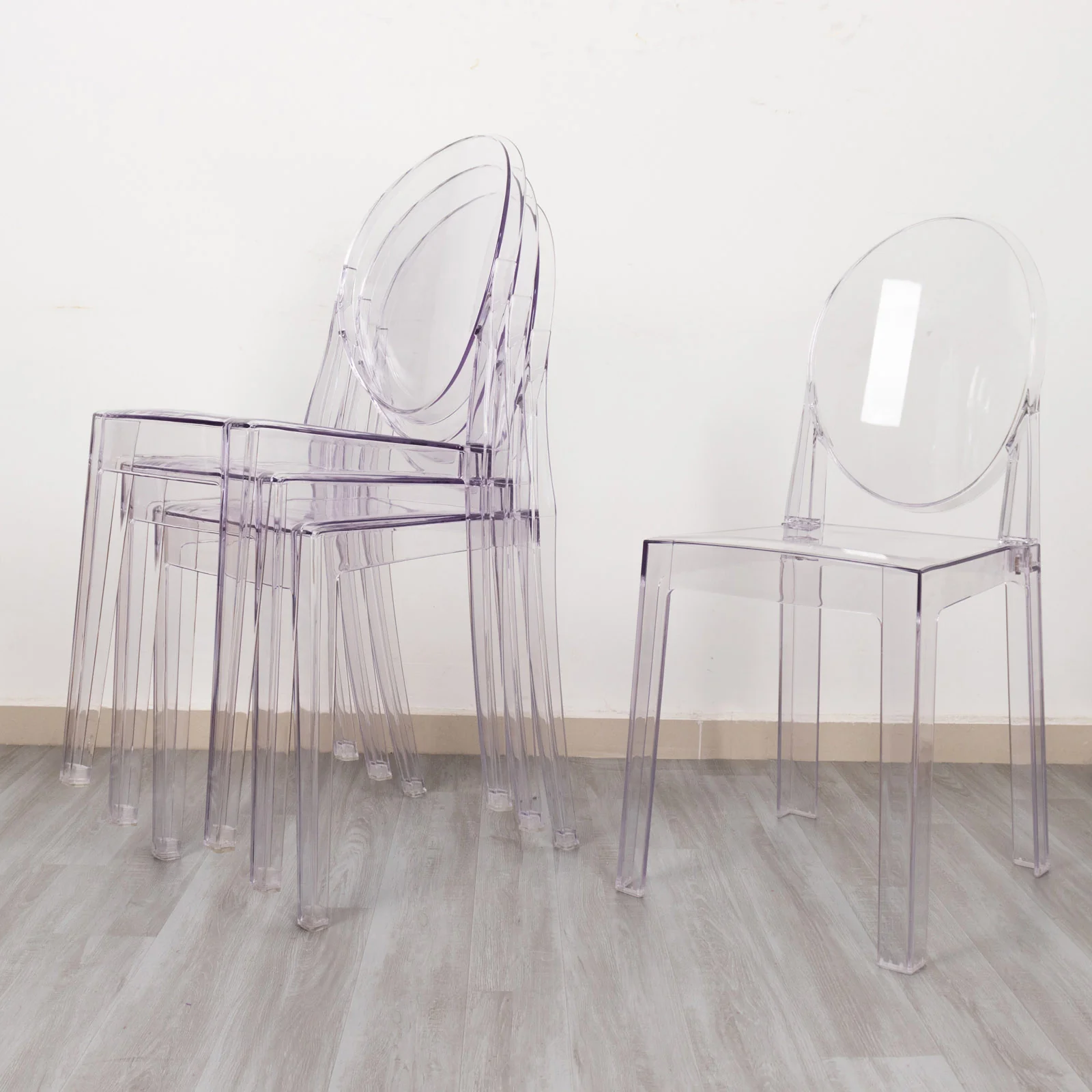 8 Pack Stackable Clear Acrylic Ghost Banquet Chairs with Oval Back, Fully Assembled Armless Event Accent Chair - Image 2