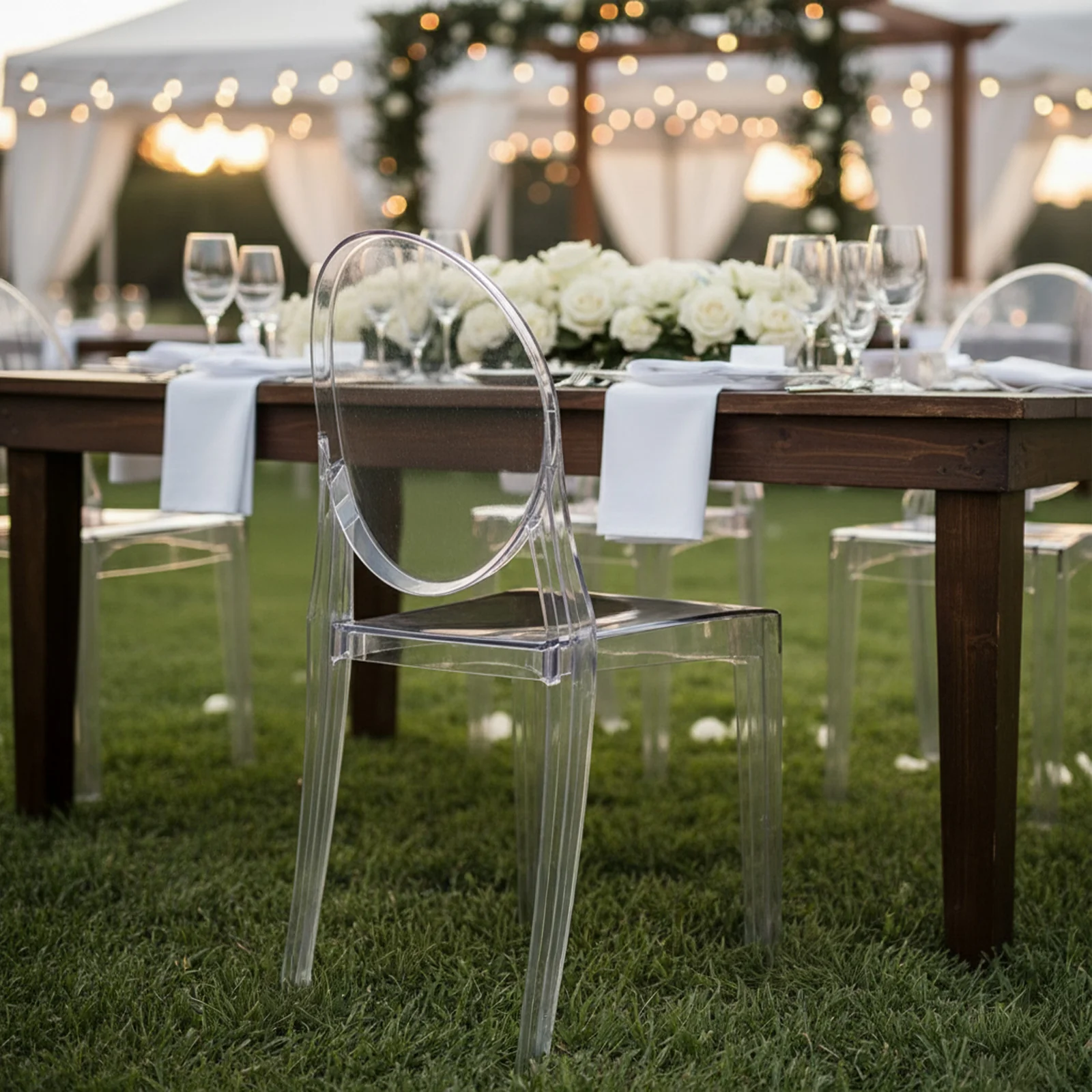 8 Pack Stackable Clear Acrylic Ghost Banquet Chairs with Oval Back, Fully Assembled Armless Event Accent Chair - Image 6