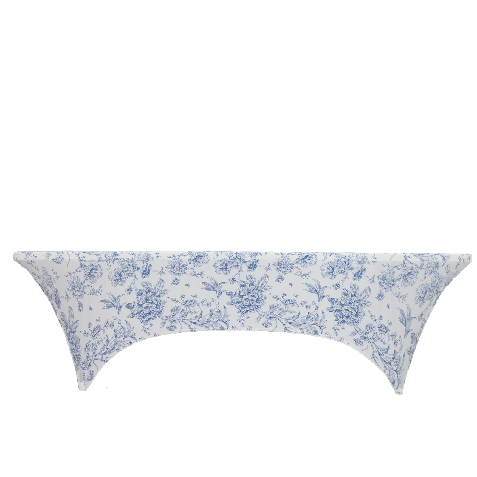 8ft Spandex Fitted Rectangle Tablecloth – White & Blue French Toile Wrinkle-Free Stretch Table Cover - Image 6