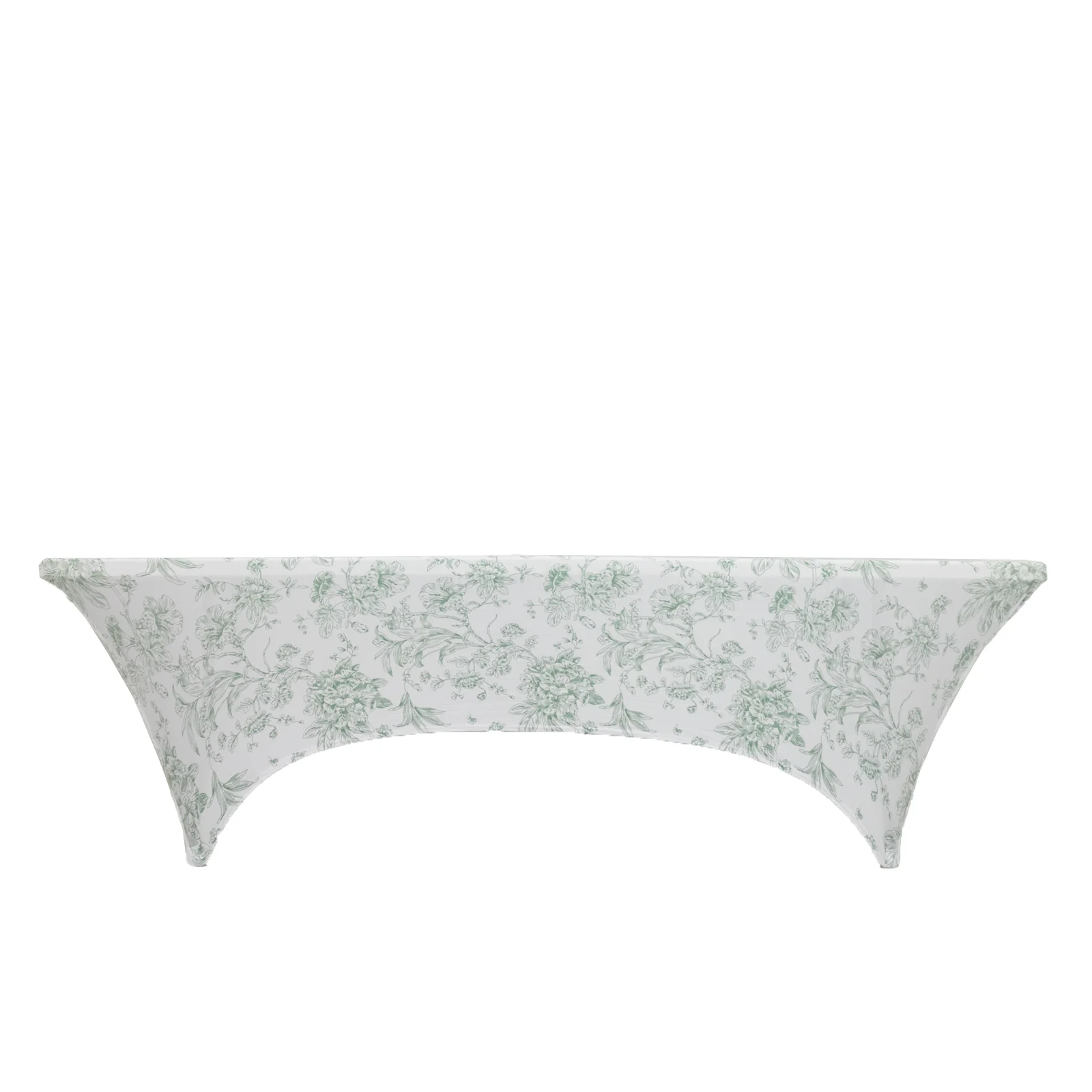 8ft Spandex Fitted Rectangle Tablecloth – White & Dusty Sage Green French Toile Wrinkle-Free Stretch Table Cover - Image 6