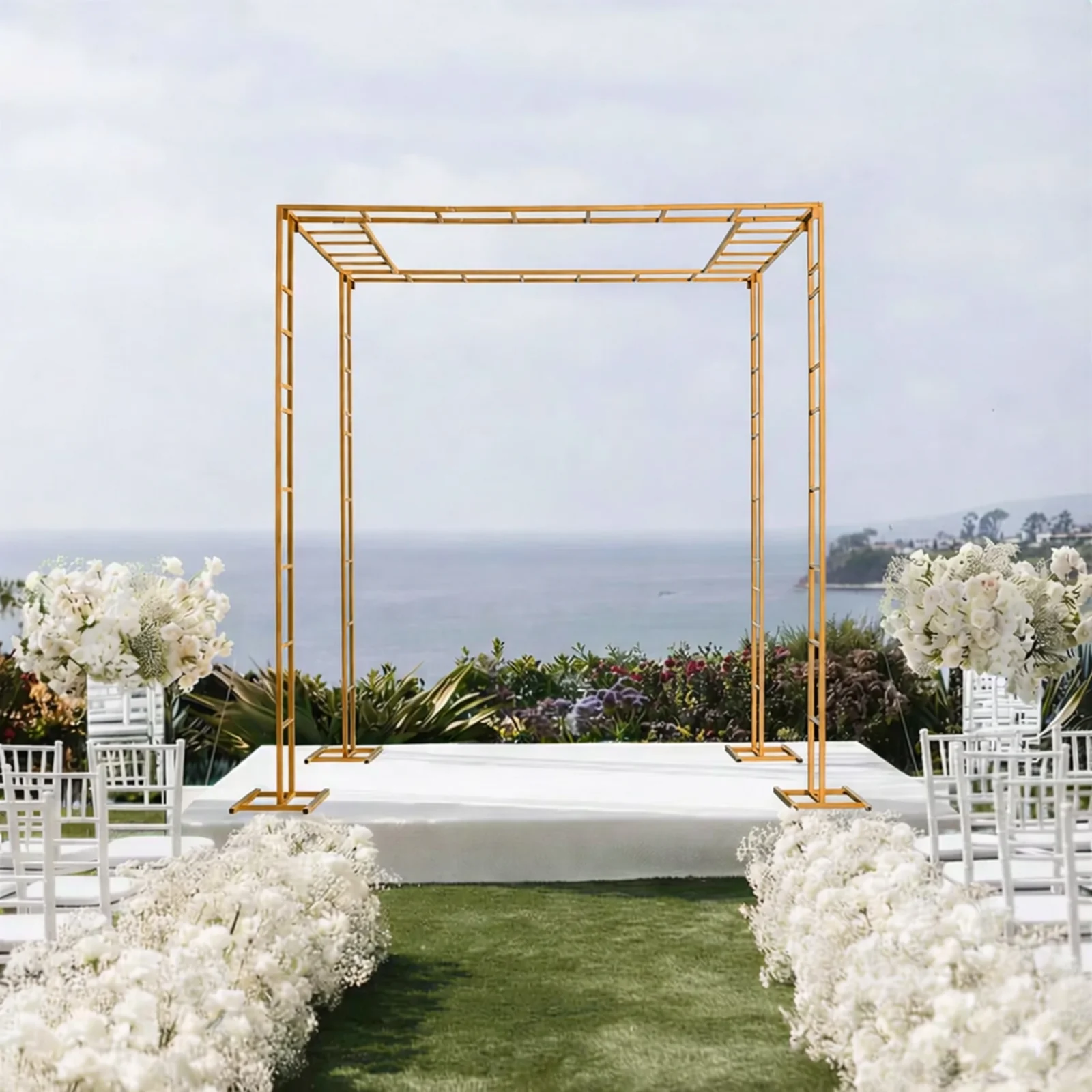 8ft x 10ft Gold Metal Event Arch & Canopy Frame – Rectangular Heavy-Duty 4-Post Ladder-Style Backdrop Stand, Height Adjustable & Portable - Image 9