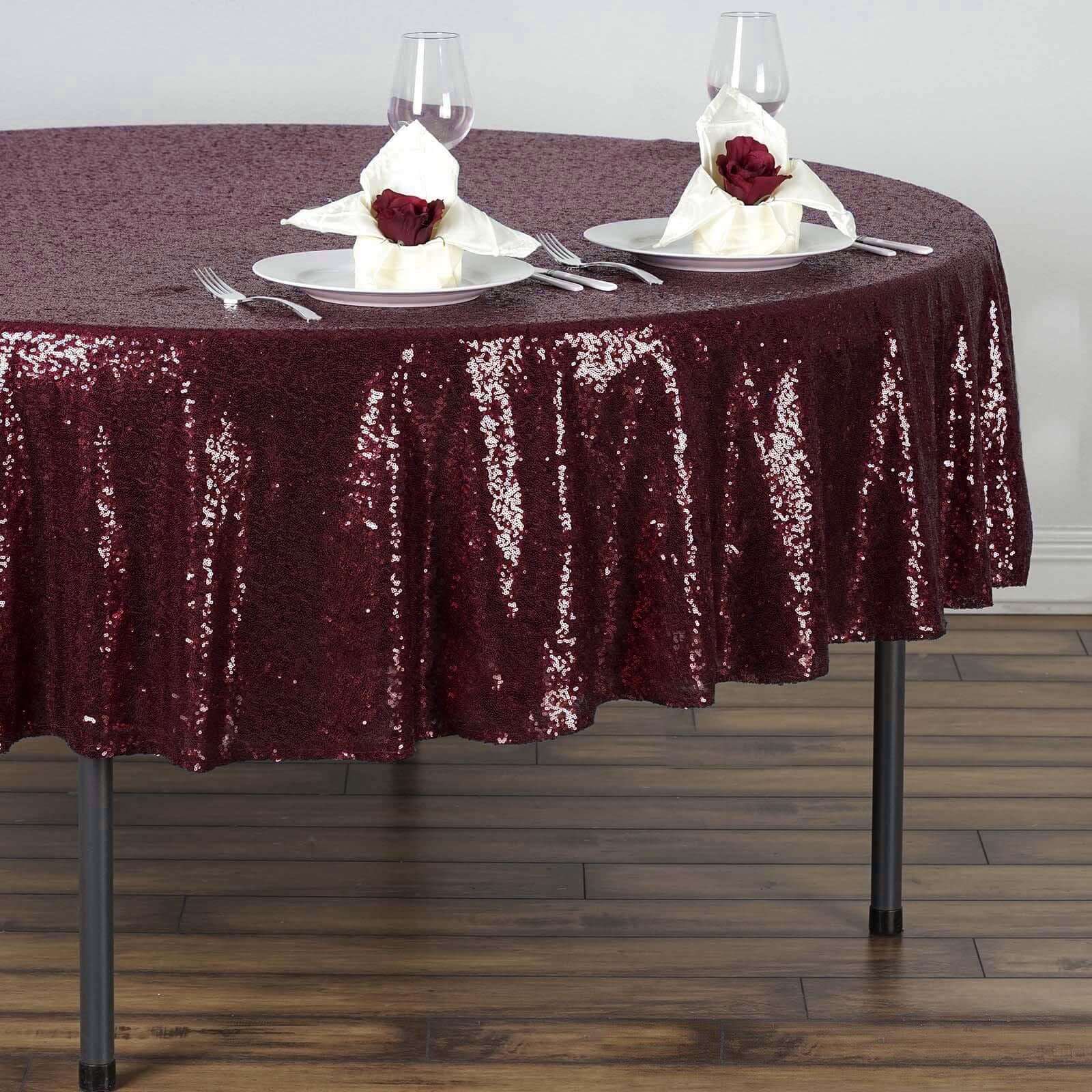 90" Burgundy Sequin Round Tablecloth - Image 2