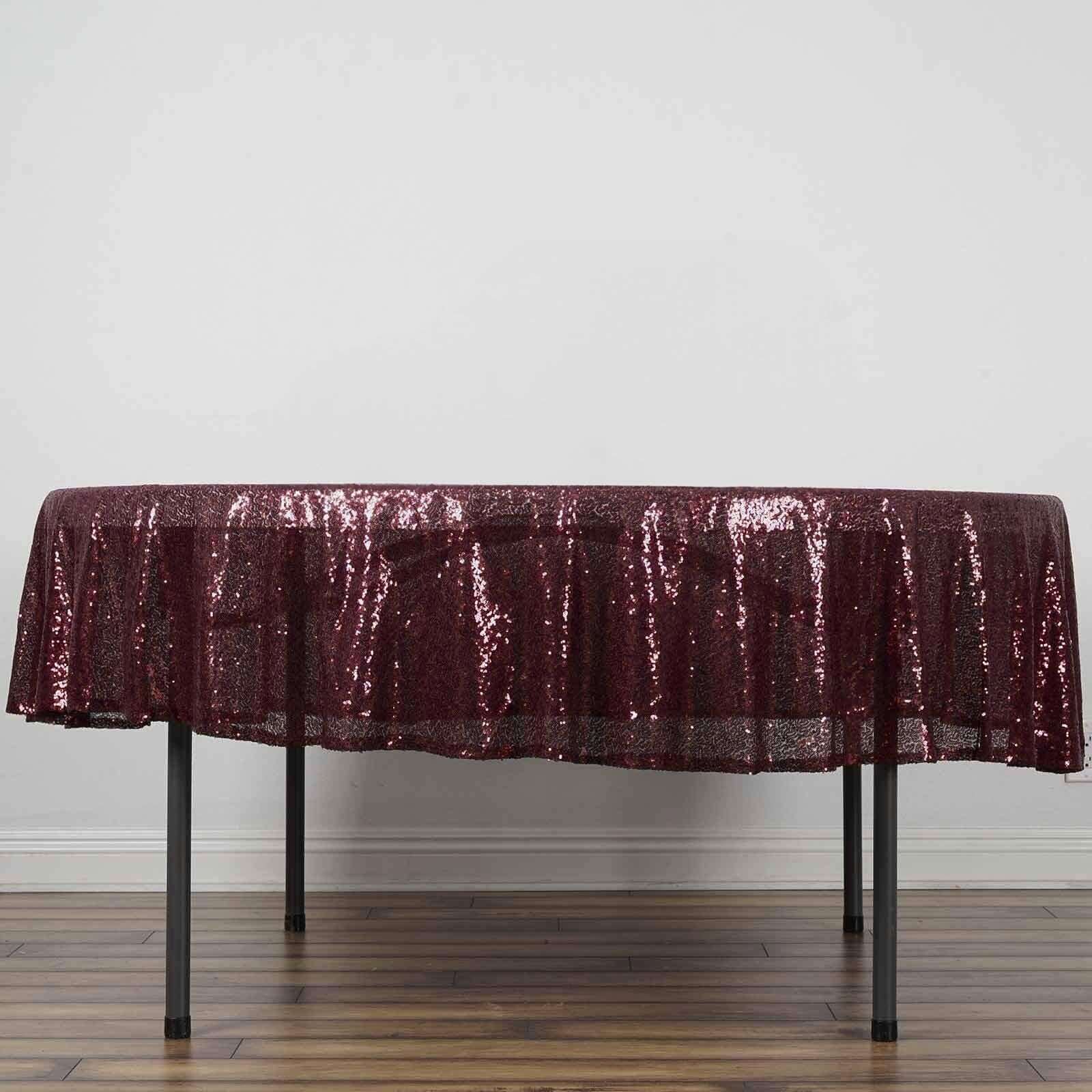 90" Burgundy Sequin Round Tablecloth - Image 6