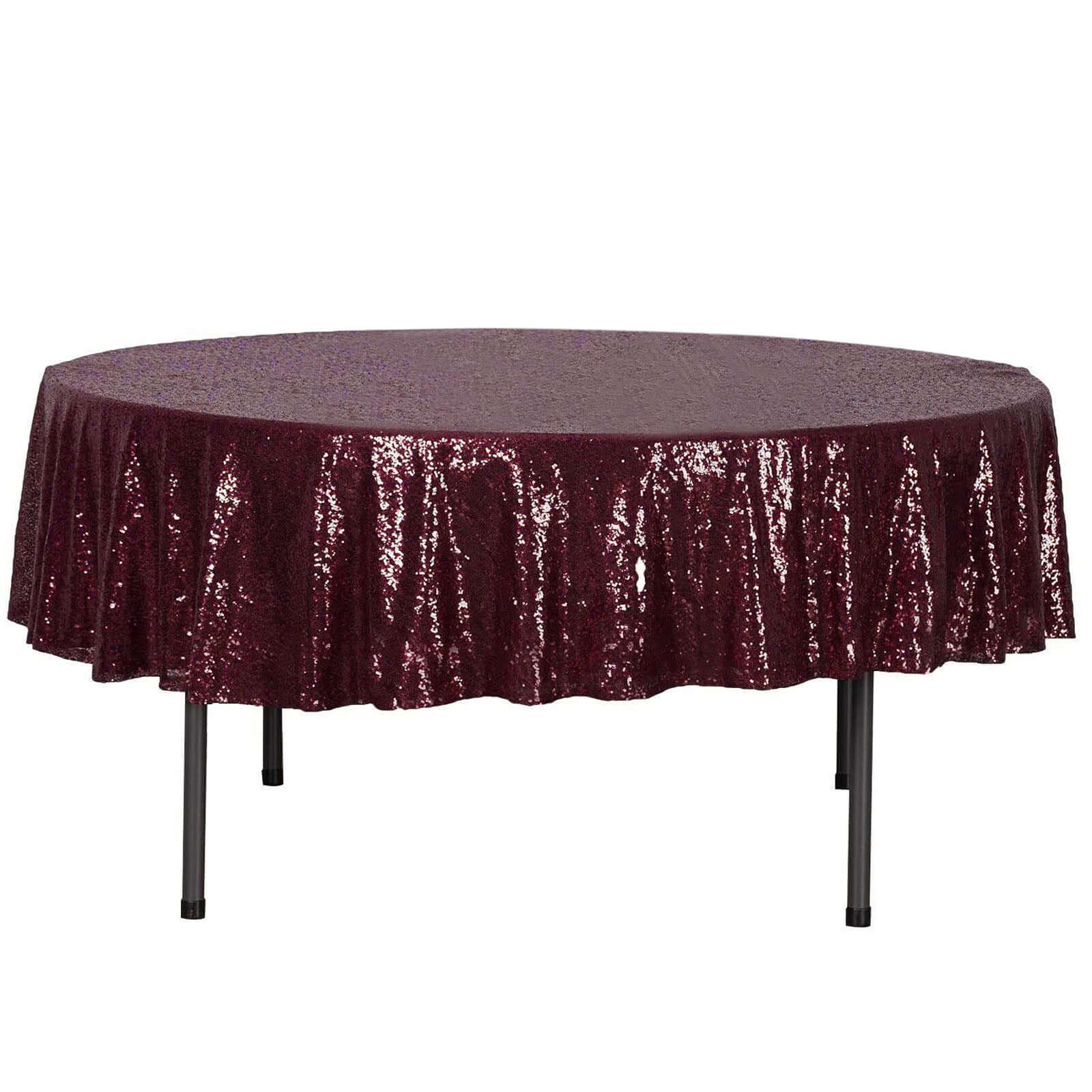 90" Burgundy Sequin Round Tablecloth - Image 7