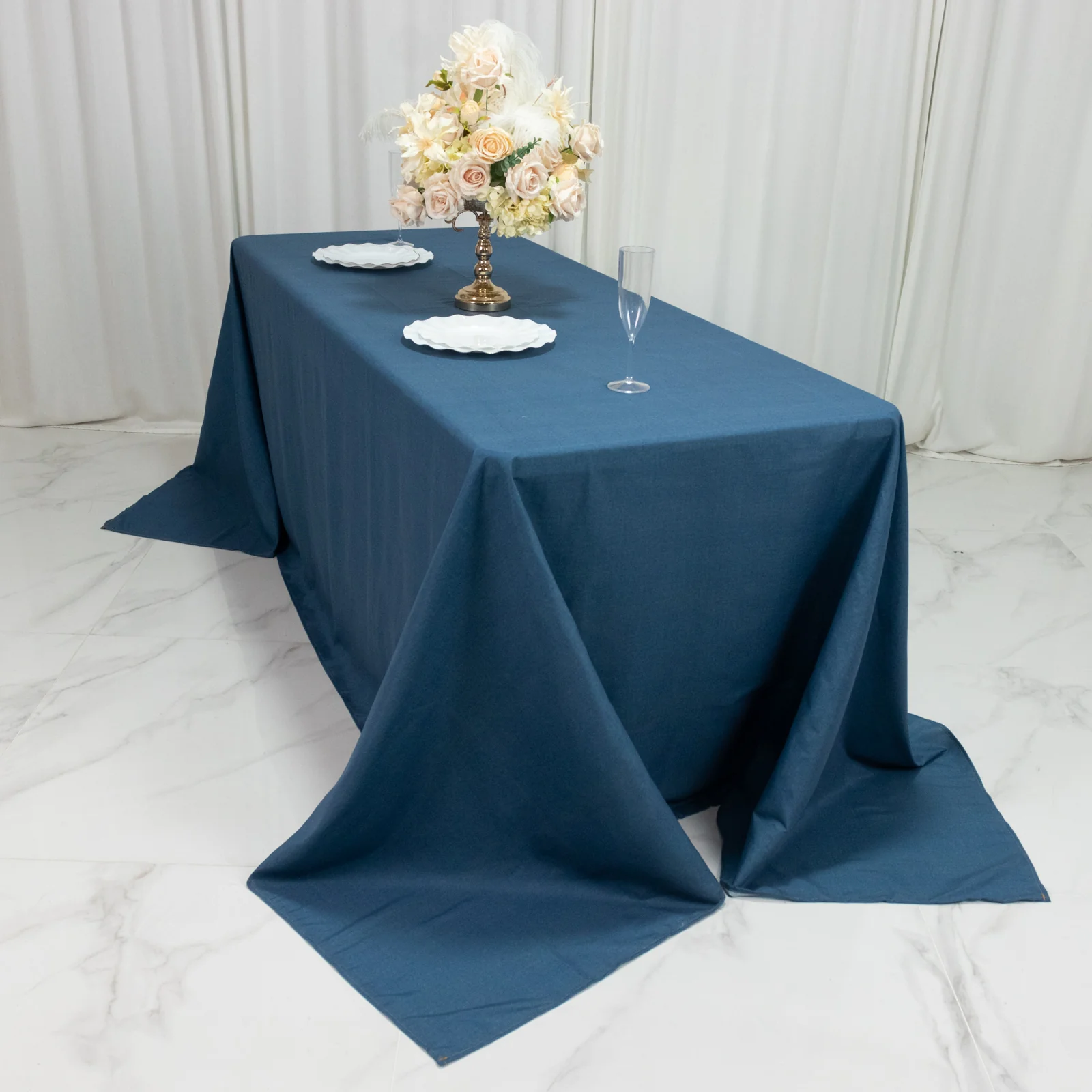 90x132" Polyester Rectangular Tablecloth – Denim Blue with Seamless Faux Denim Design for Stylish Gatherings - Image 5
