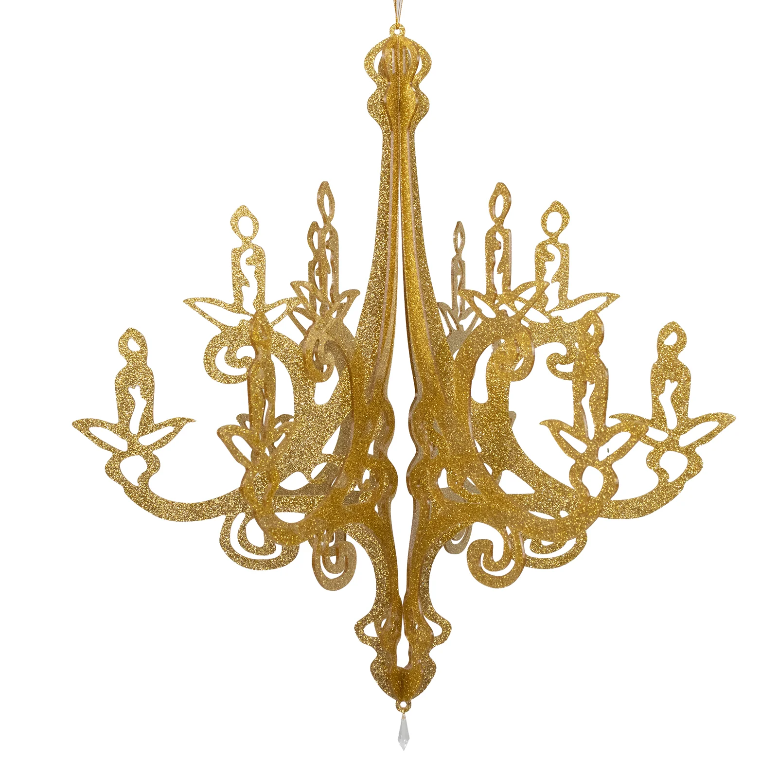 24" Gold Glittered Acrylic Chandelier Hanging Decor, 3D Interlocking Cutout Design, Ceiling Decor - Image 2