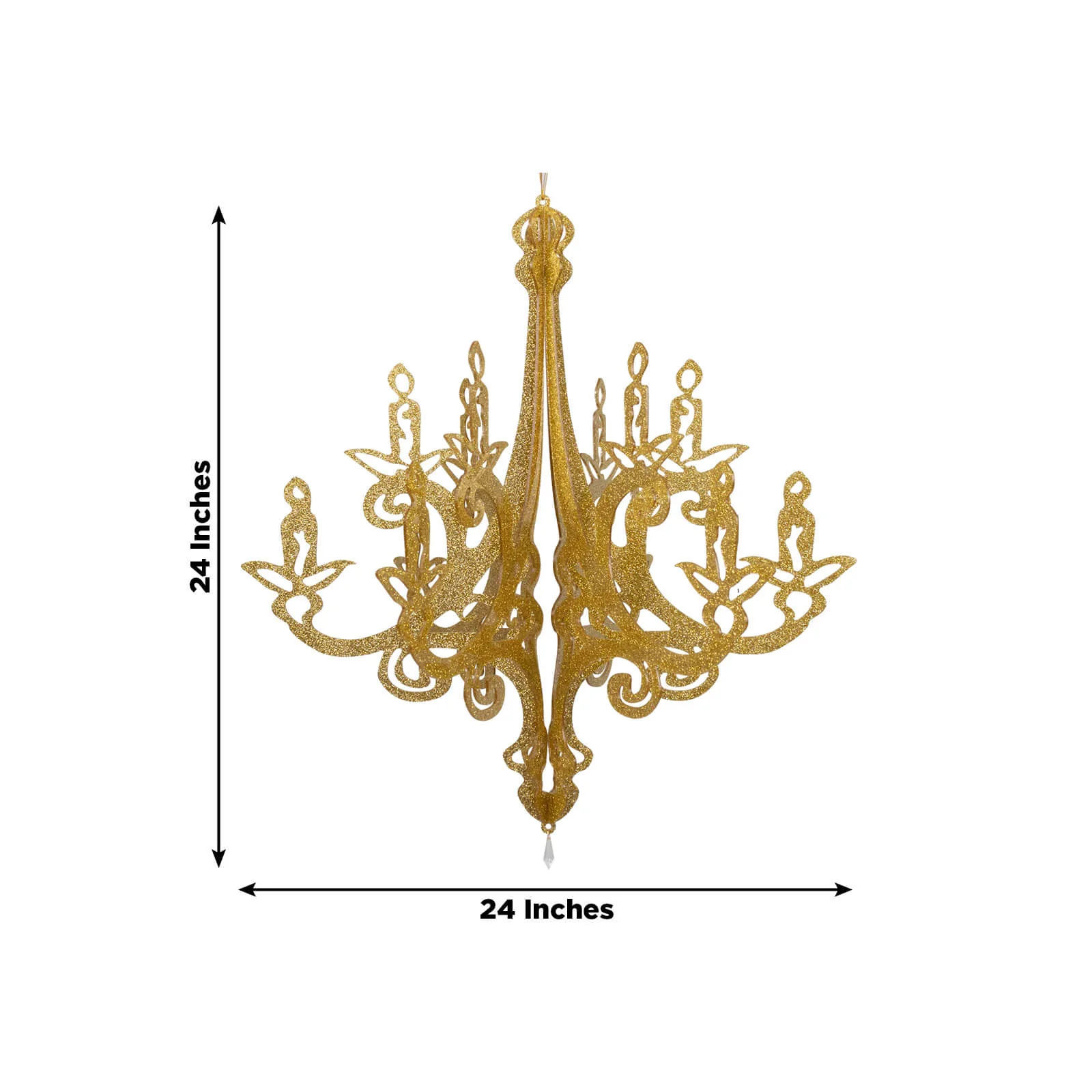 24" Gold Glittered Acrylic Chandelier Hanging Decor, 3D Interlocking Cutout Design, Ceiling Decor - Image 3