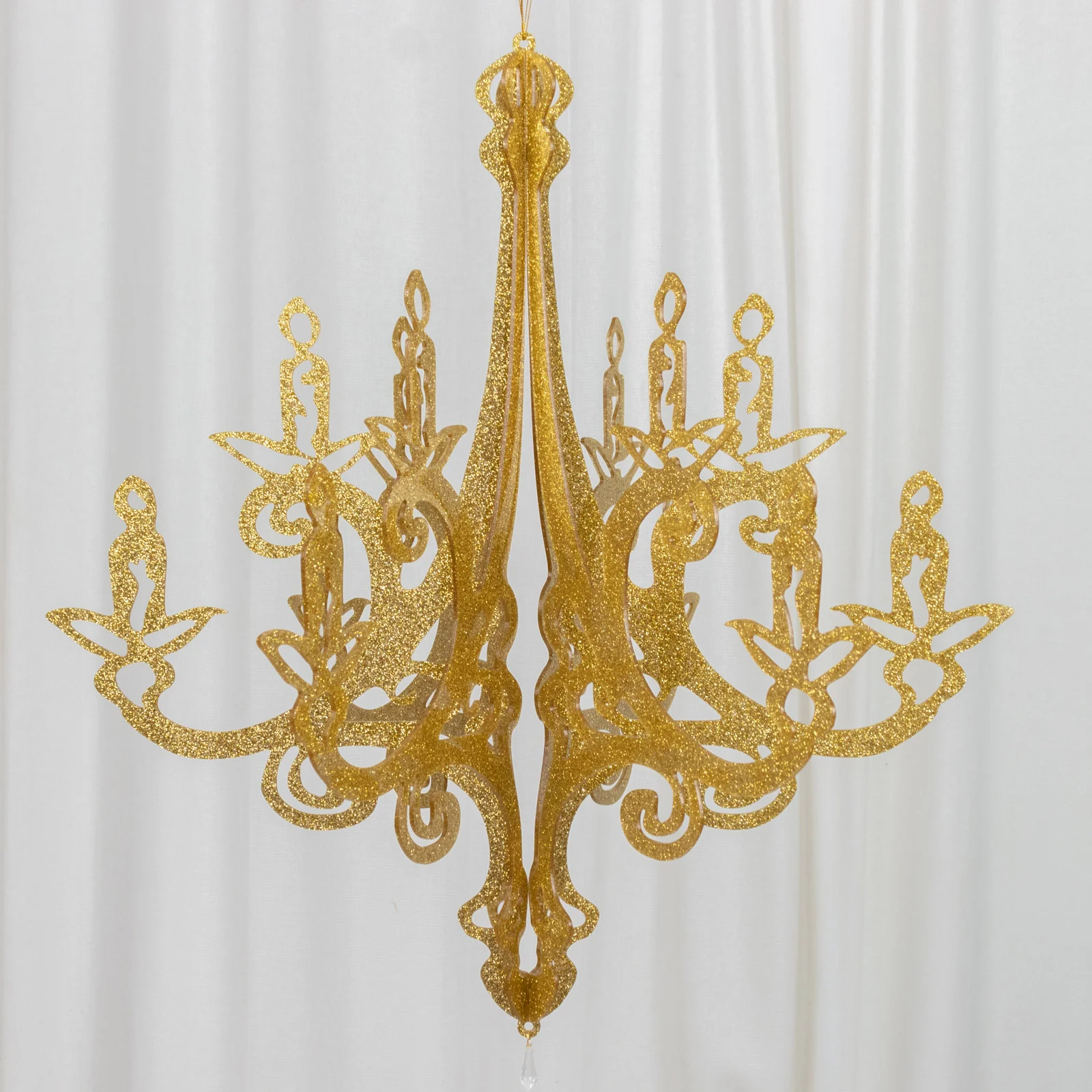 24" Gold Glittered Acrylic Chandelier Hanging Decor, 3D Interlocking Cutout Design, Ceiling Decor - Image 6