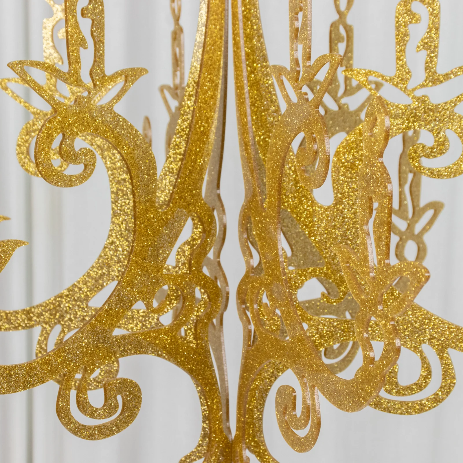 24" Gold Glittered Acrylic Chandelier Hanging Decor, 3D Interlocking Cutout Design, Ceiling Decor - Image 7