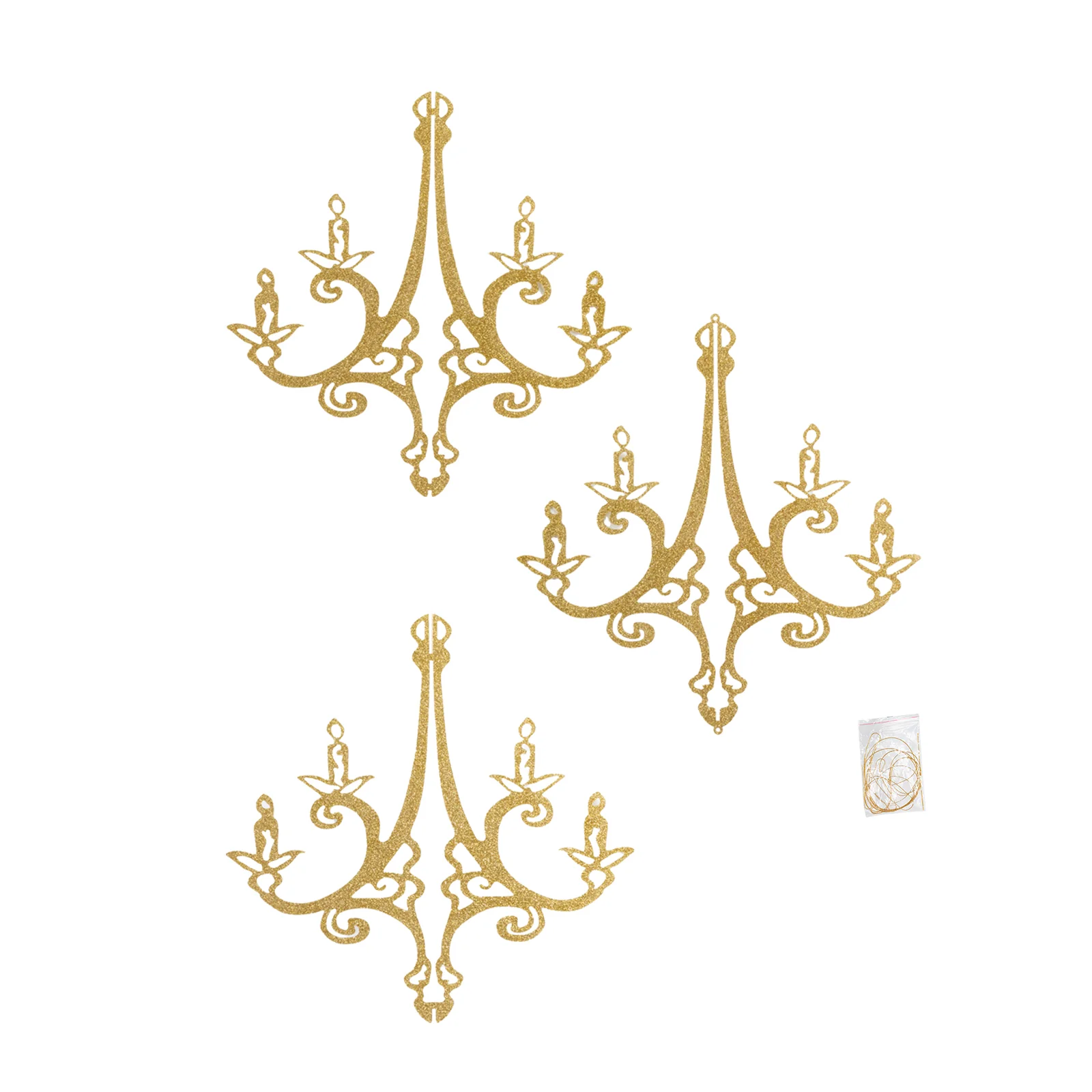 24" Gold Glittered Acrylic Chandelier Hanging Decor, 3D Interlocking Cutout Design, Ceiling Decor - Image 8