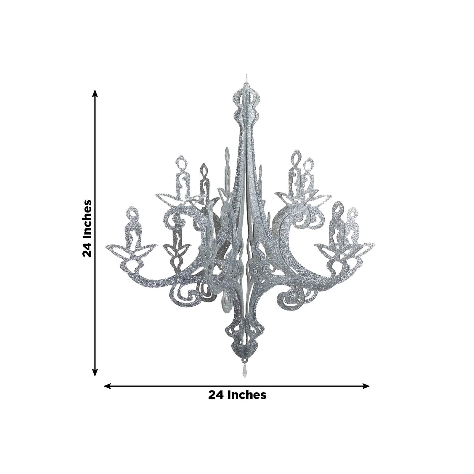 24" Silver Glittered Acrylic Chandelier Hanging Decor, 3D Interlocking Cutout Design, Ceiling Decor - Image 3