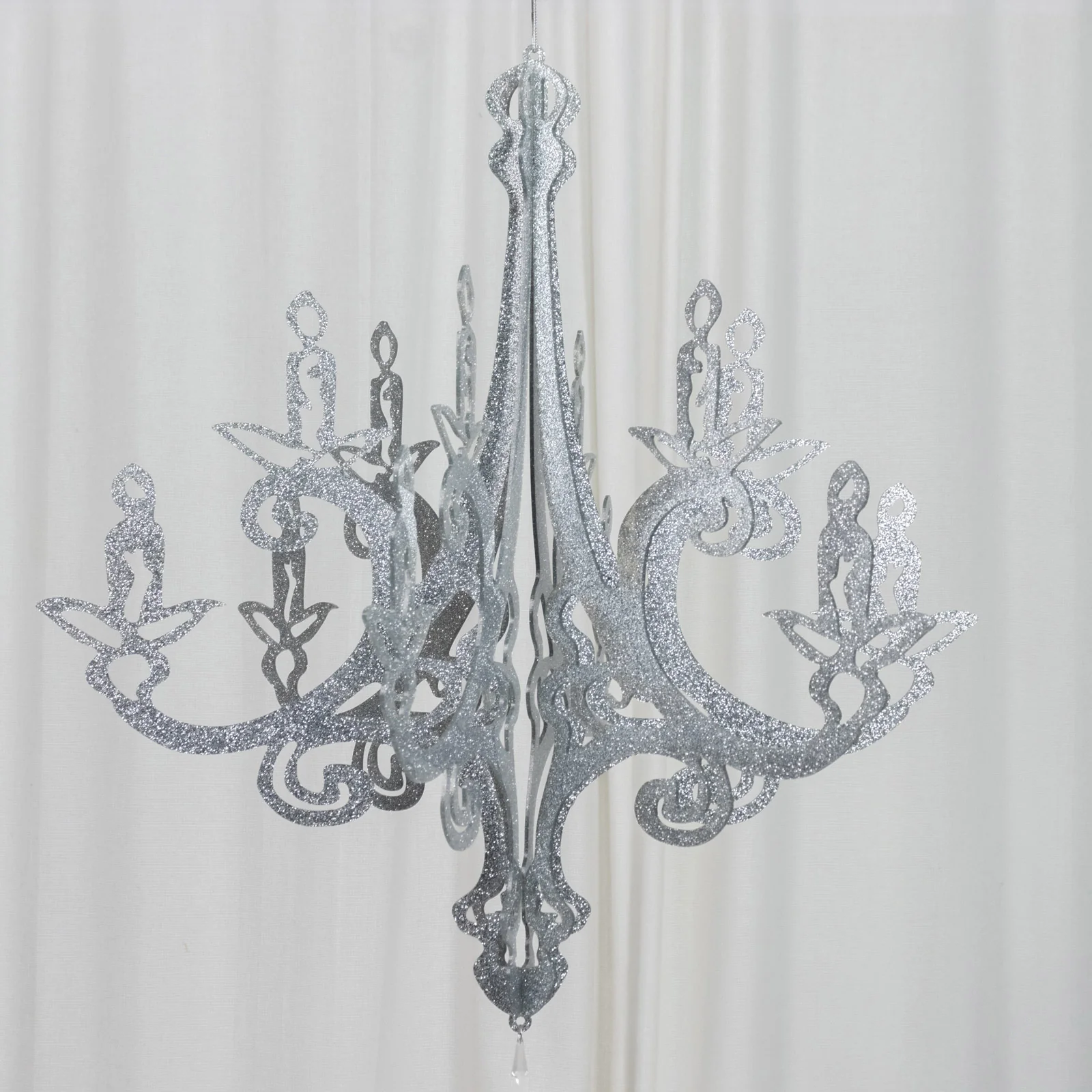 24" Silver Glittered Acrylic Chandelier Hanging Decor, 3D Interlocking Cutout Design, Ceiling Decor - Image 6