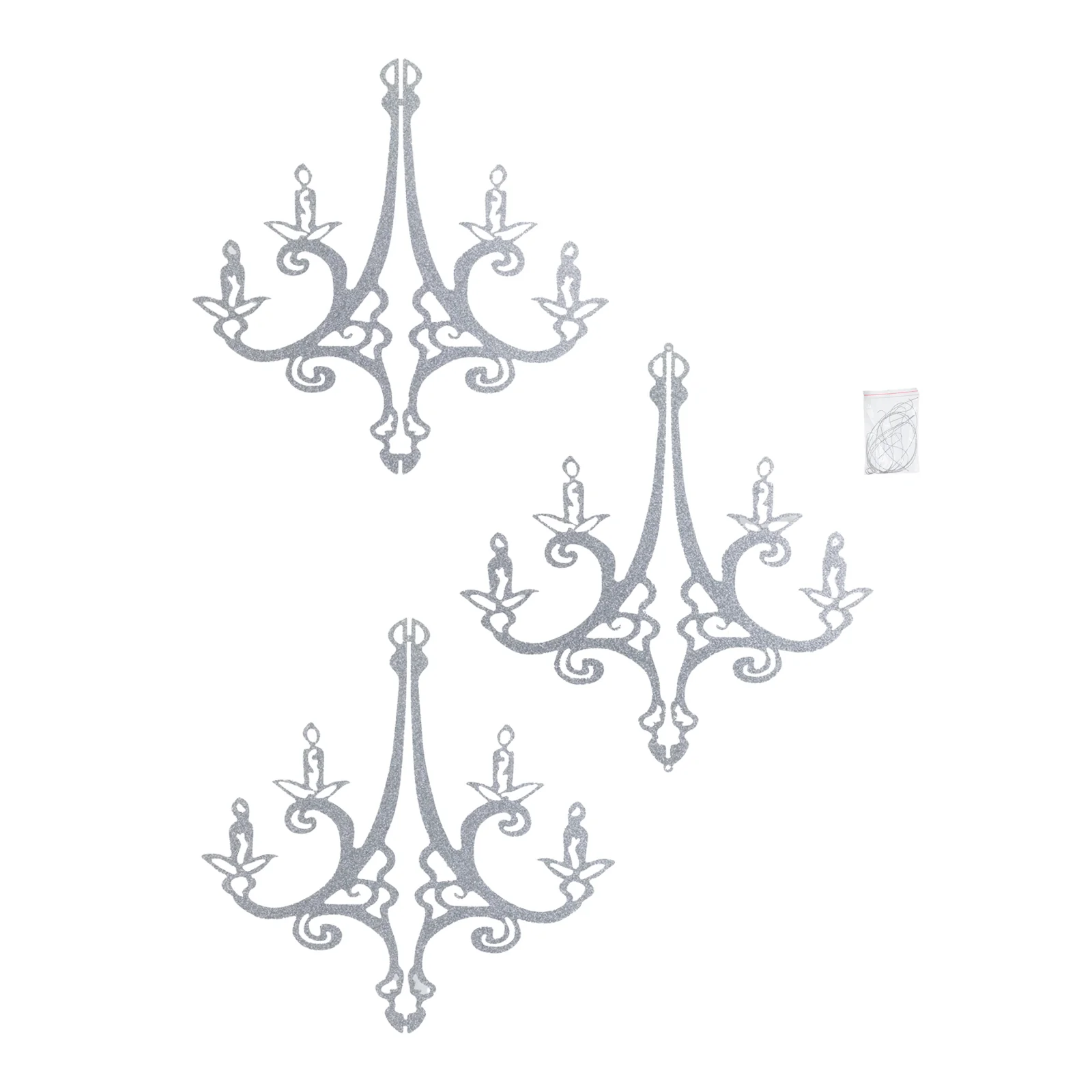 24" Silver Glittered Acrylic Chandelier Hanging Decor, 3D Interlocking Cutout Design, Ceiling Decor - Image 8
