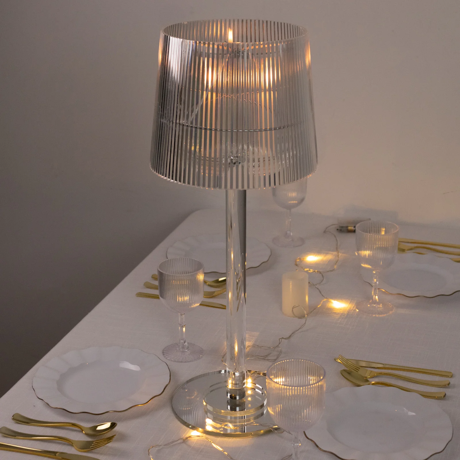 23" Crystal Candle Lamp with Ribbed Shade – Clear Acrylic Column Candle Holder for Tealight & Taper Candles - Image 10