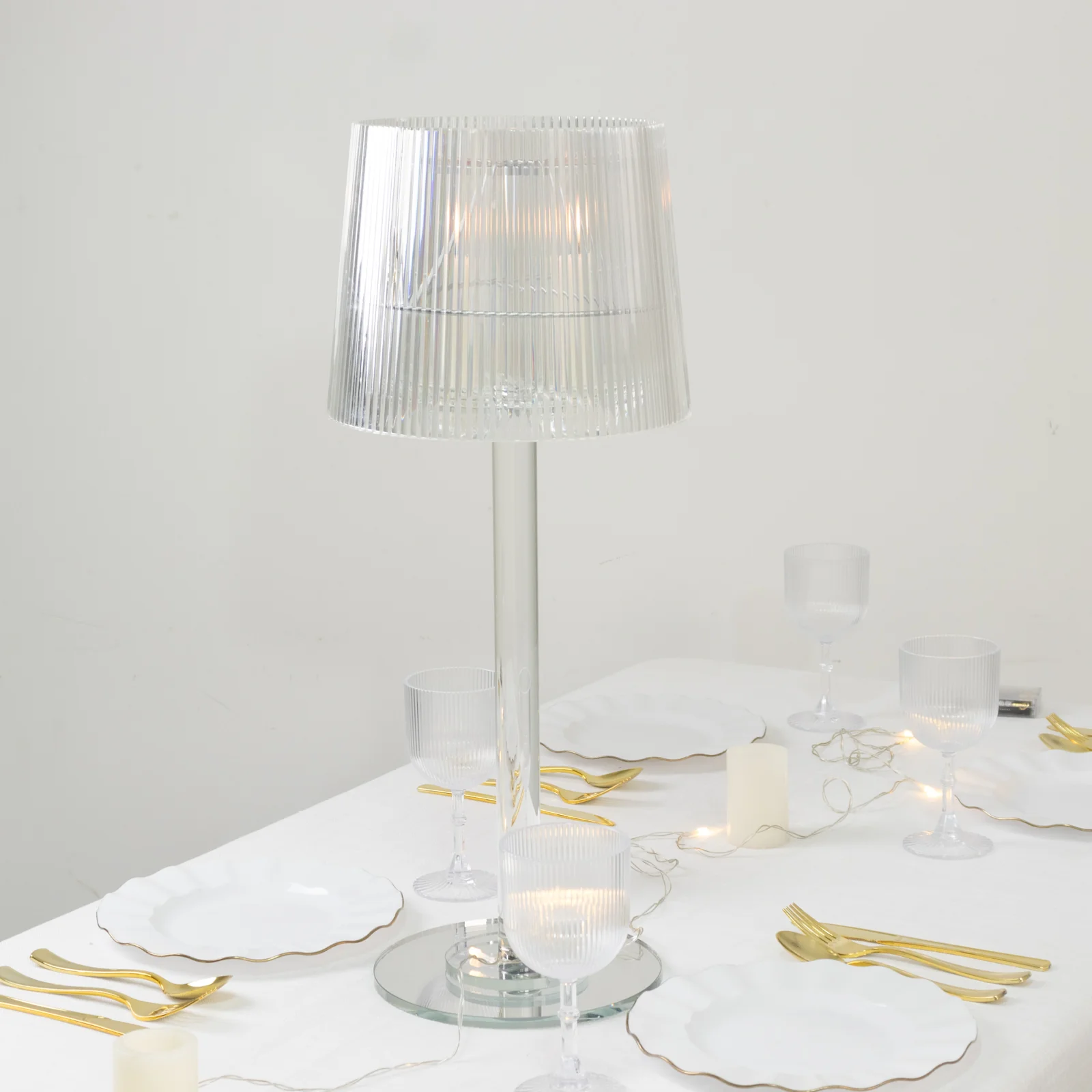 23" Crystal Candle Lamp with Ribbed Shade – Clear Acrylic Column Candle Holder for Tealight & Taper Candles - Image 7