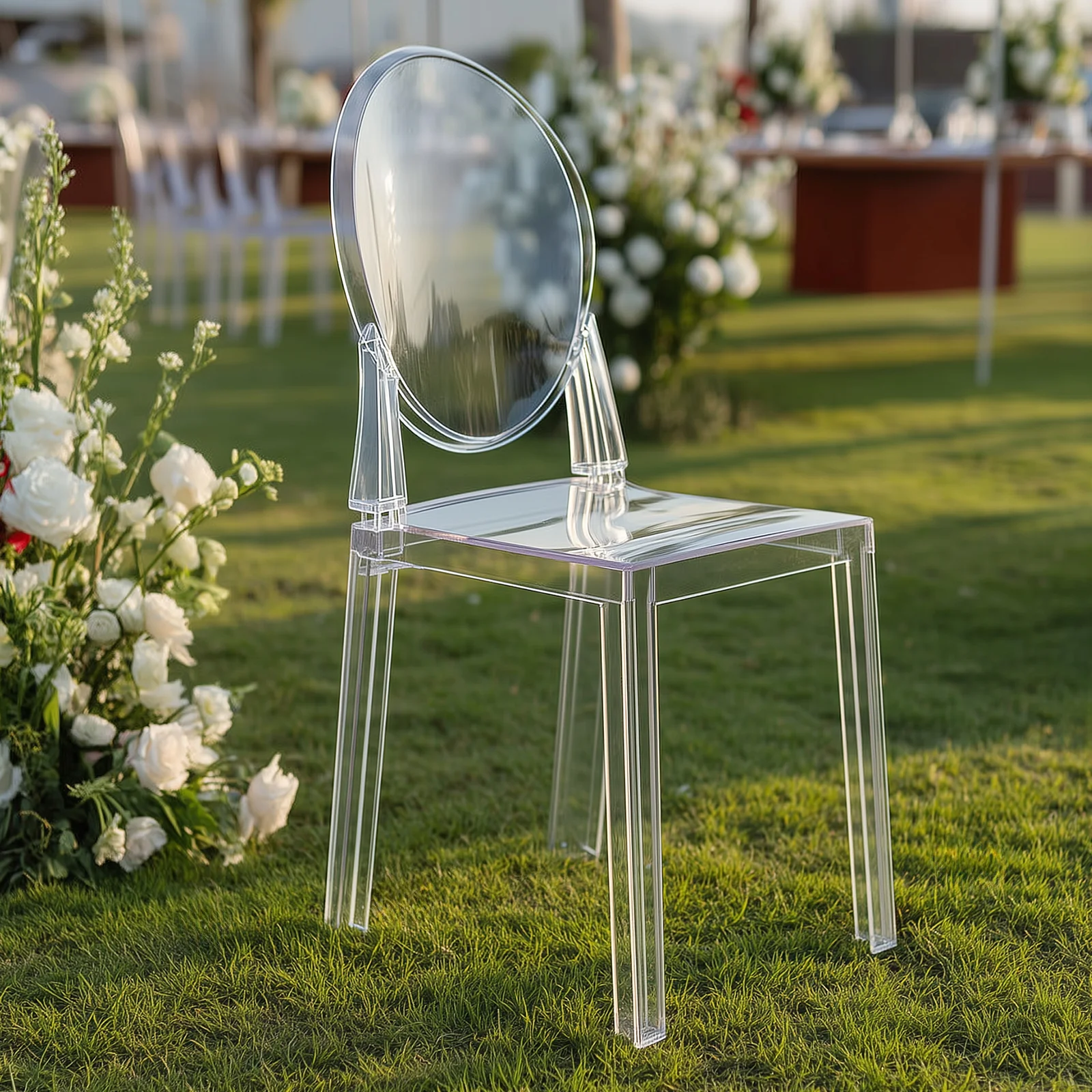 8-Pack Acrylic Ghost Chairs with Oval Back for Banquet Use Clear – Sleek Transparent Armless Accent Chairs for Weddings & Gatherings - Image 2
