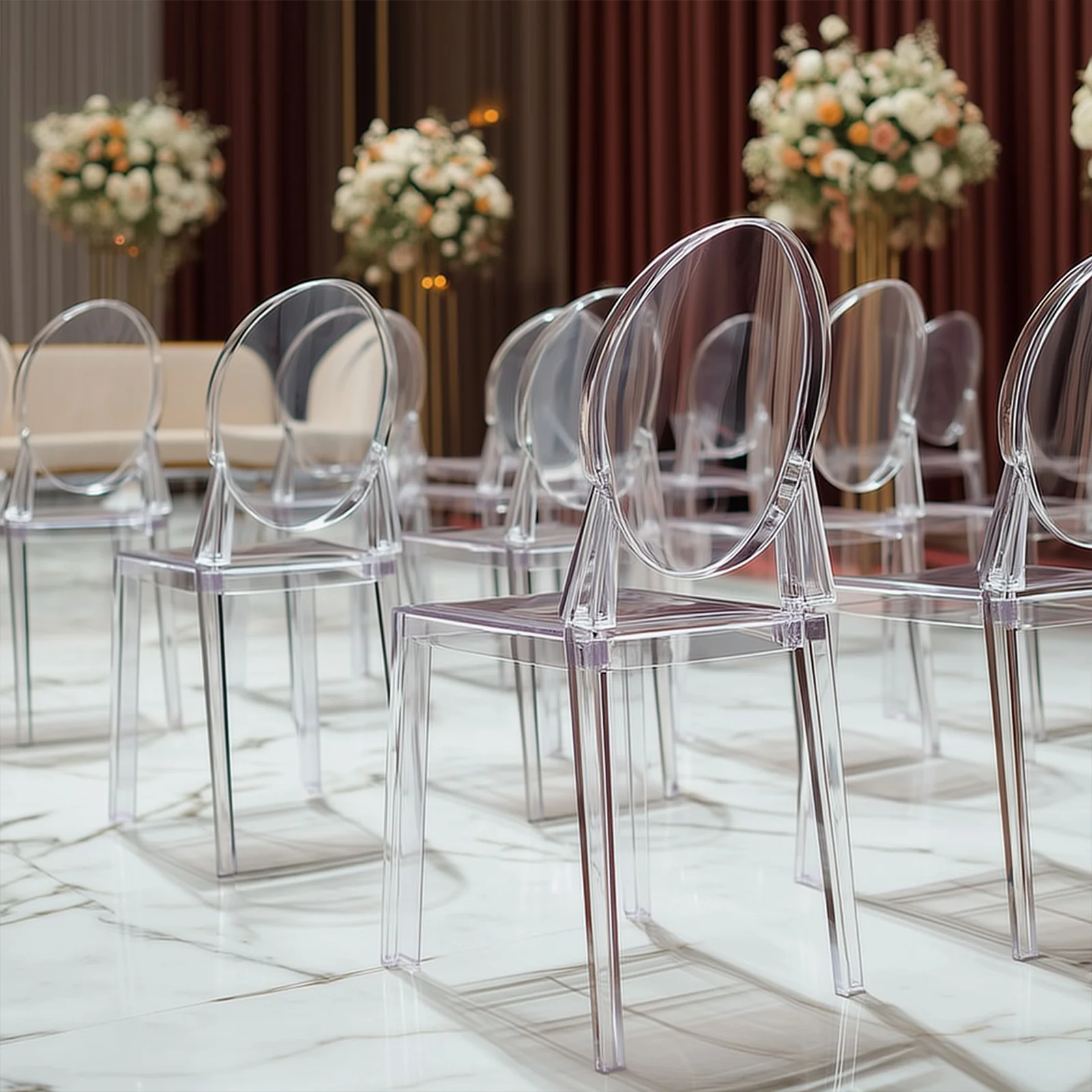 8-Pack Acrylic Ghost Chairs with Oval Back for Banquet Use Clear – Sleek Transparent Armless Accent Chairs for Weddings & Gatherings - Image 3