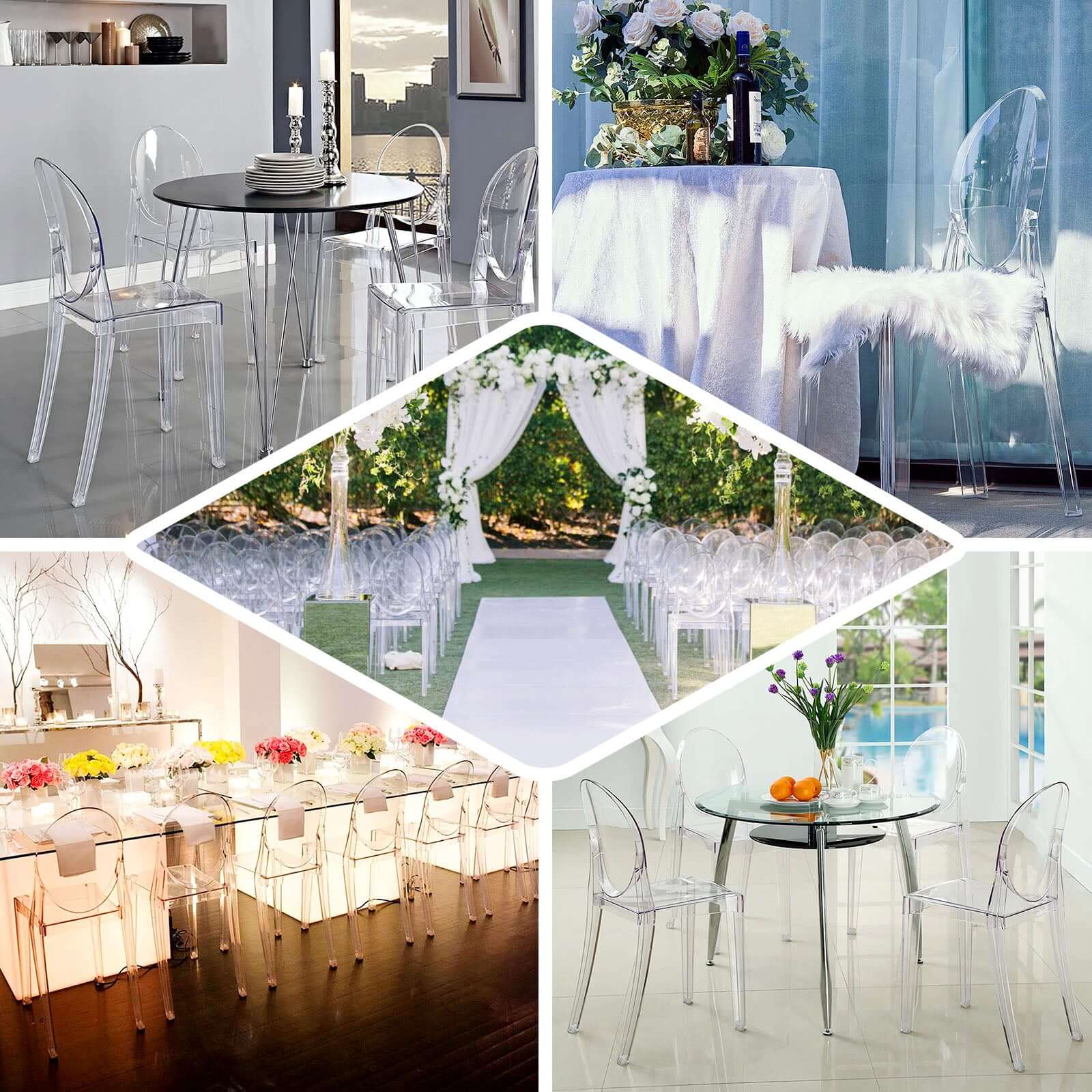 8-Pack Acrylic Ghost Chairs with Oval Back for Banquet Use Clear – Sleek Transparent Armless Accent Chairs for Weddings & Gatherings - Image 5