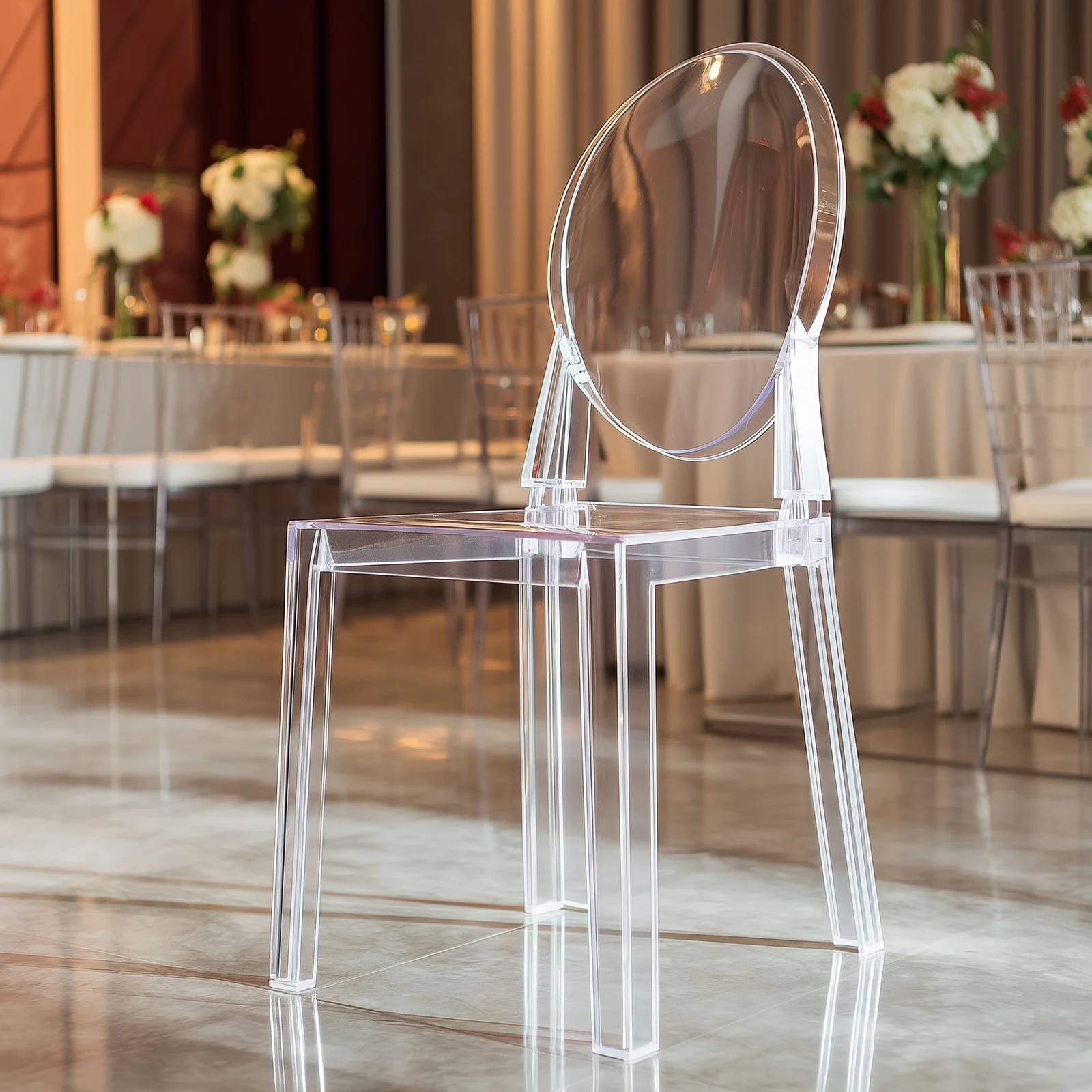 8-Pack Acrylic Ghost Chairs with Oval Back for Banquet Use Clear – Sleek Transparent Armless Accent Chairs for Weddings & Gatherings - Image 6