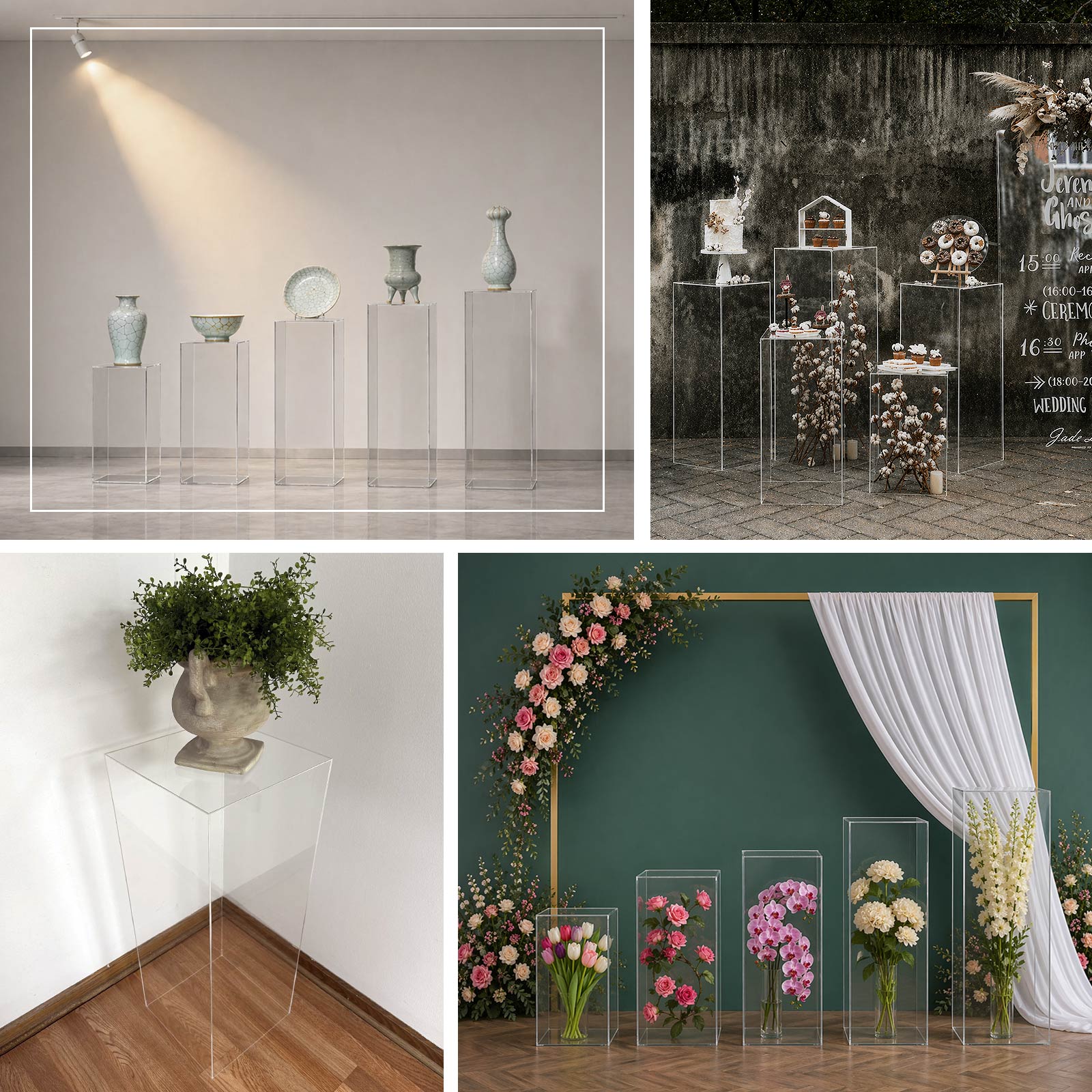 Set of 5 Clear Acrylic Pedestal Stands – Pre-Assembled Rectangular Display Risers for Retail, Parties & Event Décor – 20", 22", 24", 28", 32" - Image 5