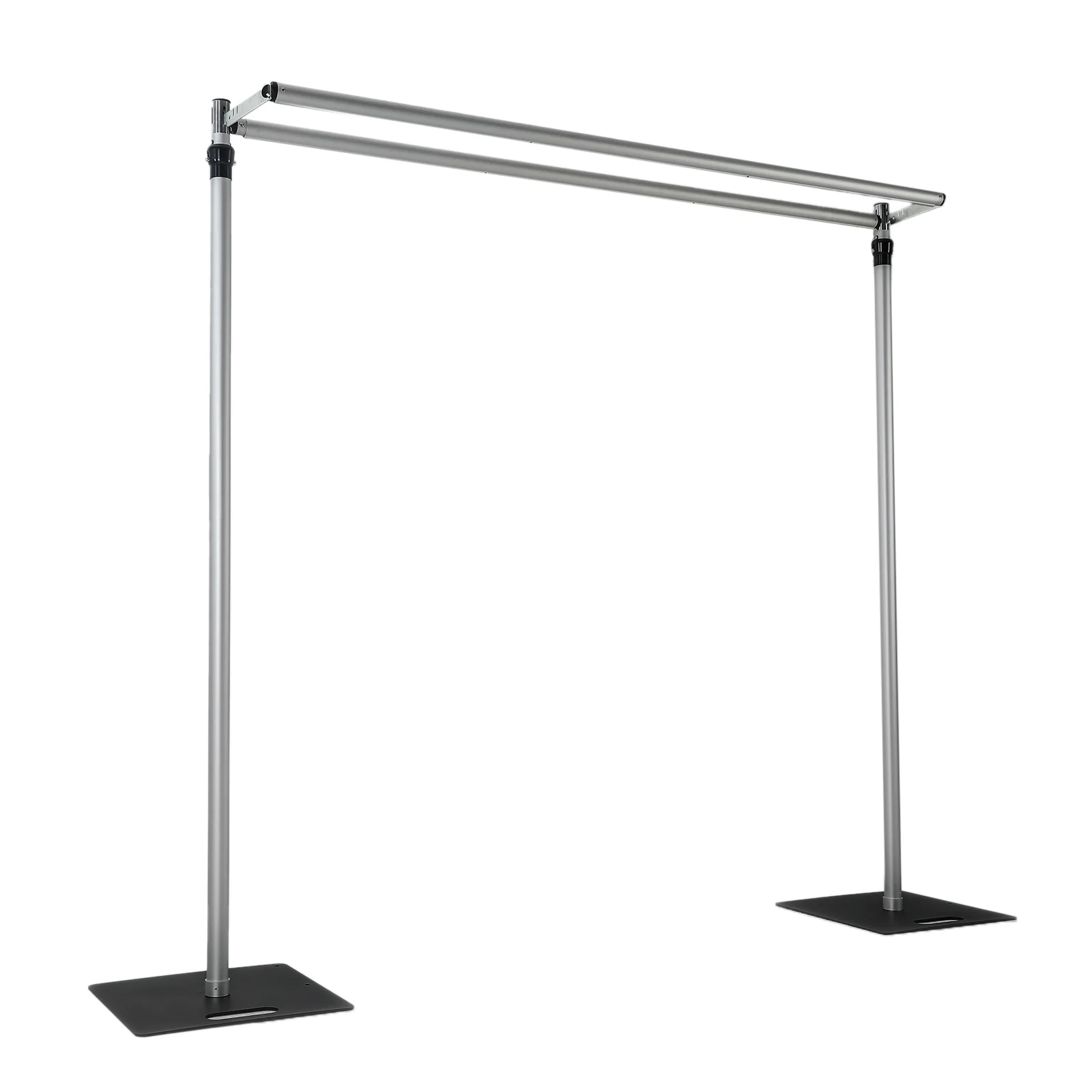 Adjustable Pipe and Drape Backdrop Stand with Double Cross Bars, Silver Aluminum Frame Support System 12ft x 12ft with Heavy Duty Steel Bases