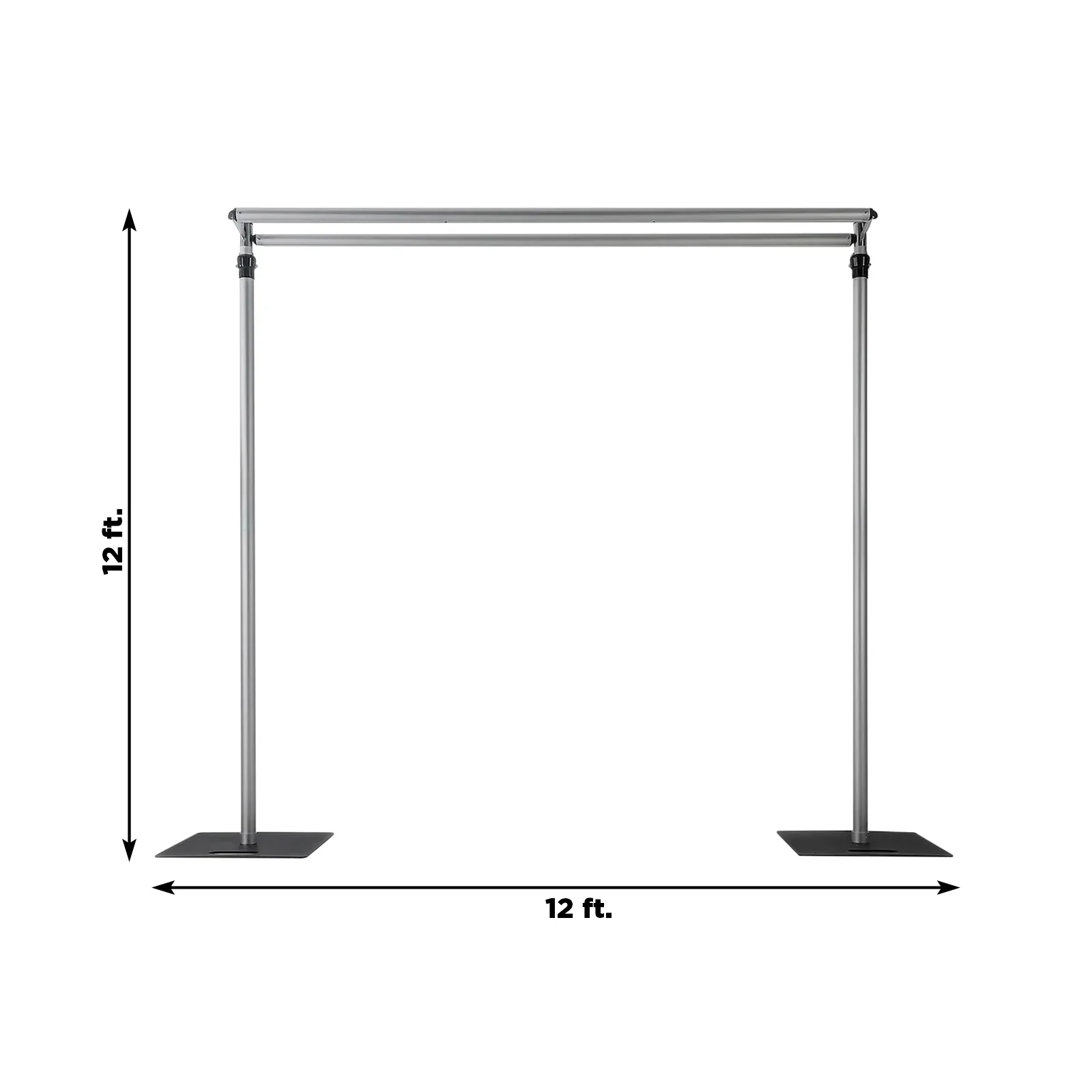 Adjustable Pipe and Drape Backdrop Stand with Double Cross Bars, Silver Aluminum Frame Support System 12ft x 12ft with Heavy Duty Steel Bases - Image 3