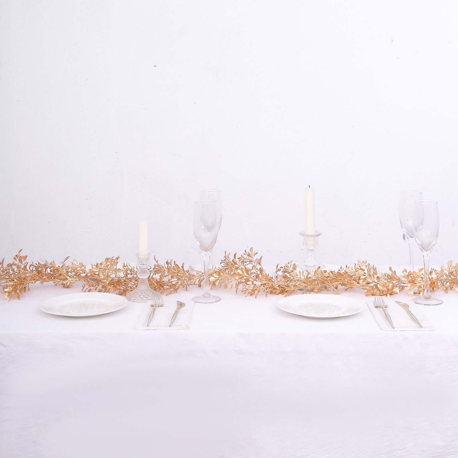 Artificial Boxwood Leaf Table Garland Metallic Gold - Versatile Faux Decorative Hanging Vine for Modern & Chic Event Styling 6ft - Image 10