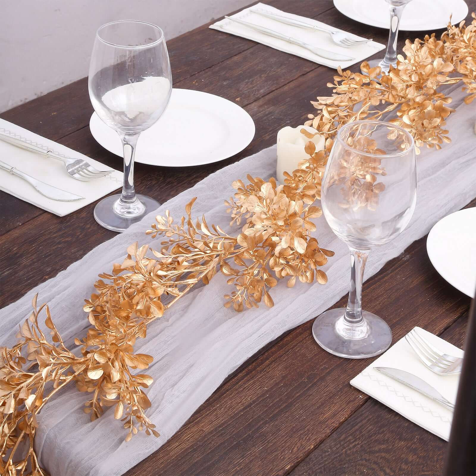 Artificial Boxwood Leaf Table Garland Metallic Gold - Versatile Faux Decorative Hanging Vine for Modern & Chic Event Styling 6ft - Image 2