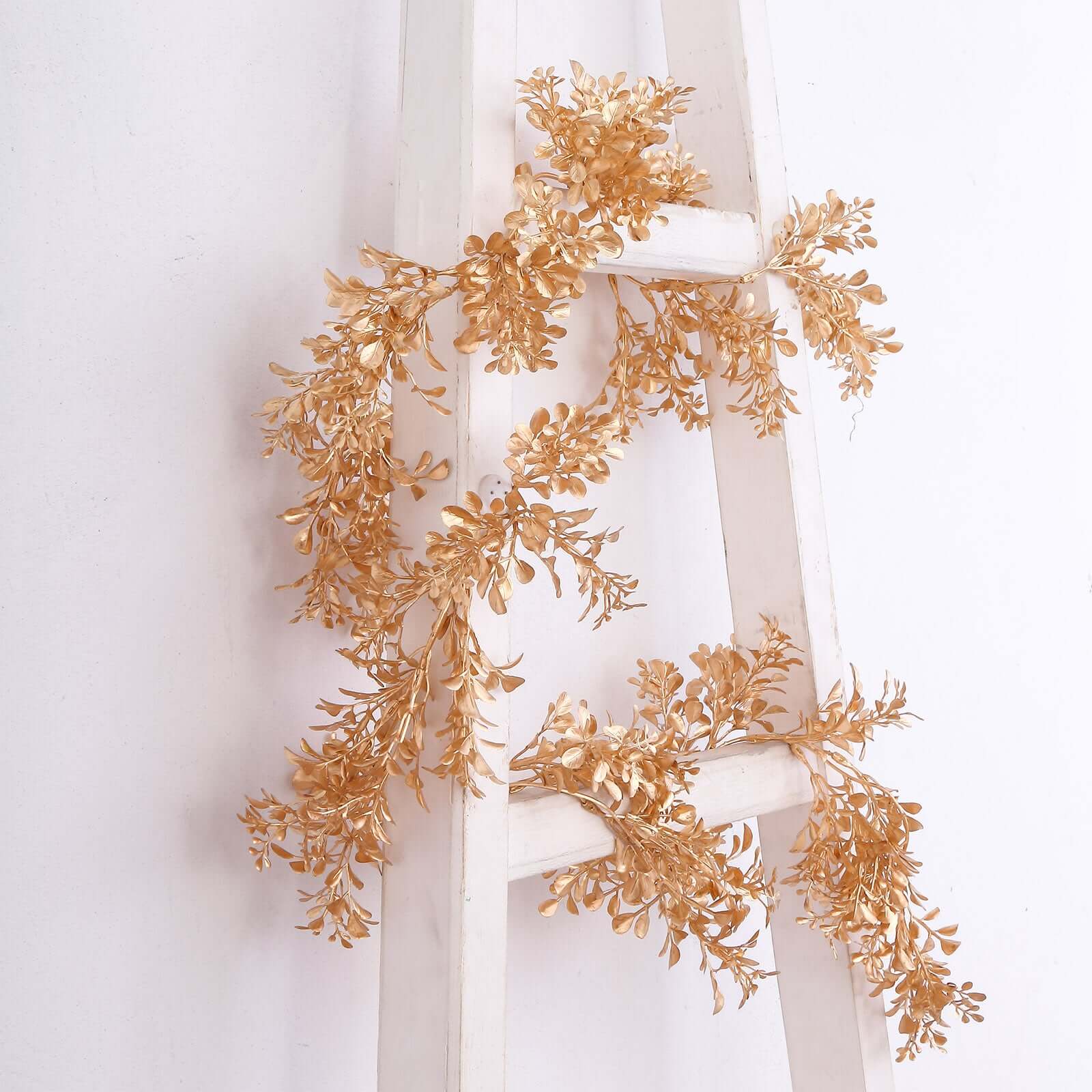 Artificial Boxwood Leaf Table Garland Metallic Gold - Versatile Faux Decorative Hanging Vine for Modern & Chic Event Styling 6ft - Image 8