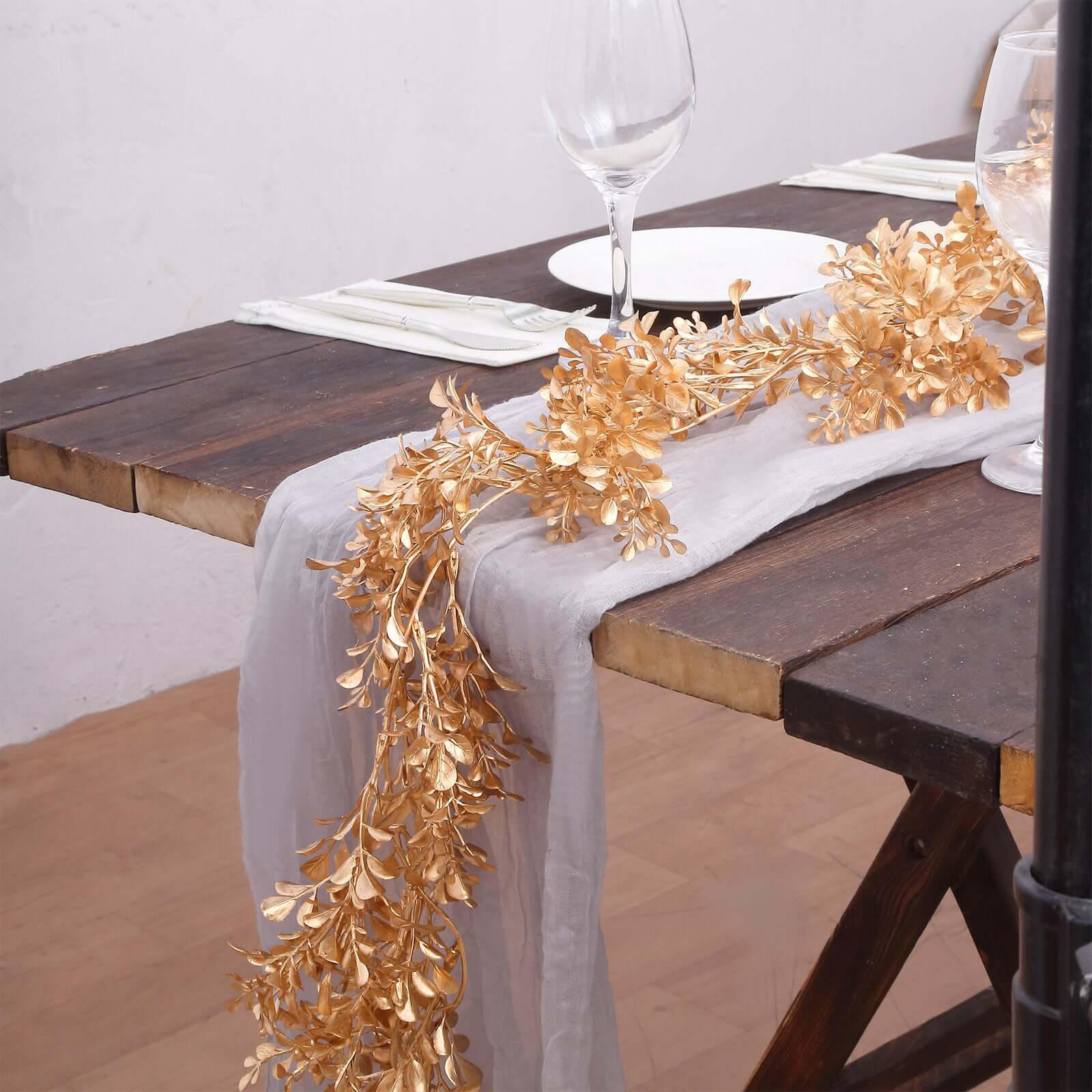 Artificial Boxwood Leaf Table Garland Metallic Gold - Versatile Faux Decorative Hanging Vine for Modern & Chic Event Styling 6ft - Image 9