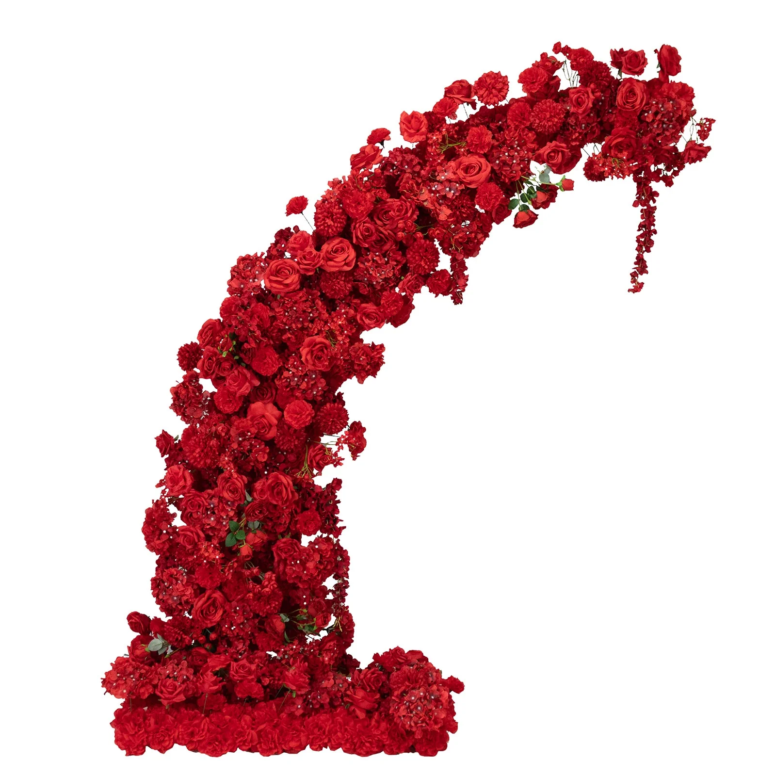 Artificial Silk Floral Backdrop for 6.5ft Half Crescent Wedding Arch – Foam-Backed Flower Arch in Red with Roses, Hydrangeas & Chrysanthemums - Image 2