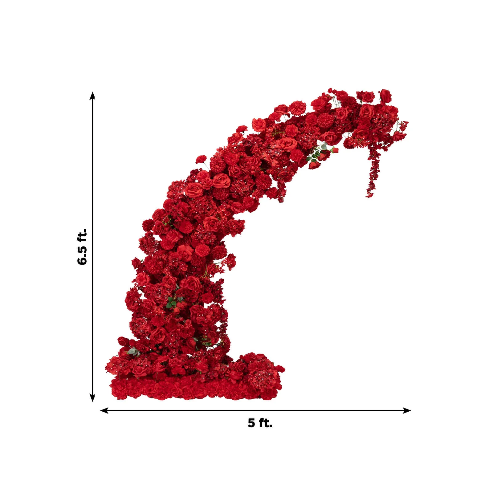 Artificial Silk Floral Backdrop for 6.5ft Half Crescent Wedding Arch – Foam-Backed Flower Arch in Red with Roses, Hydrangeas & Chrysanthemums - Image 3