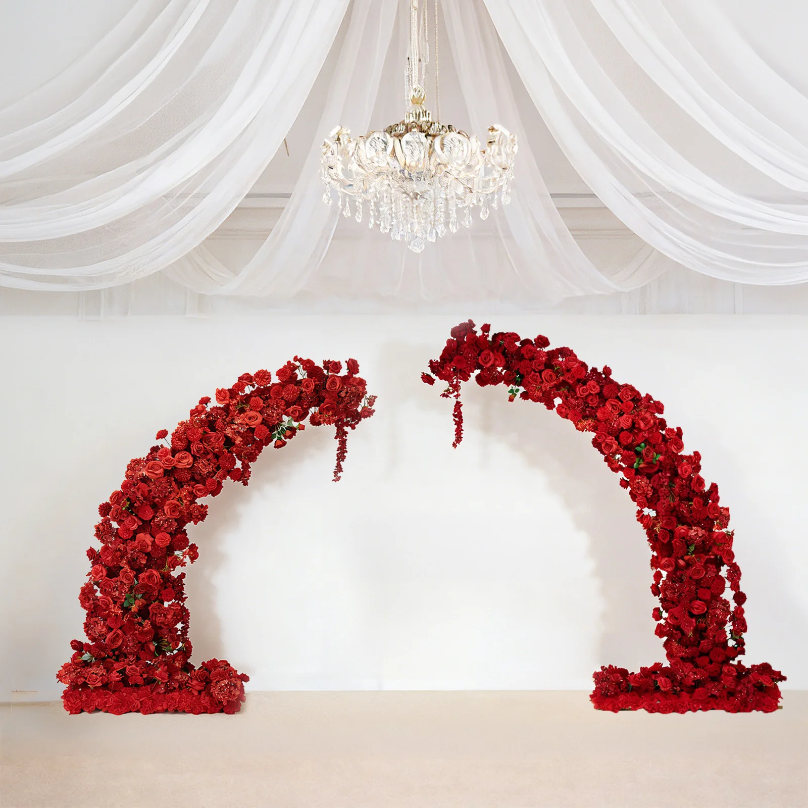 Artificial Silk Floral Backdrop for 6.5ft Half Crescent Wedding Arch – Foam-Backed Flower Arch in Red with Roses, Hydrangeas & Chrysanthemums - Image 6