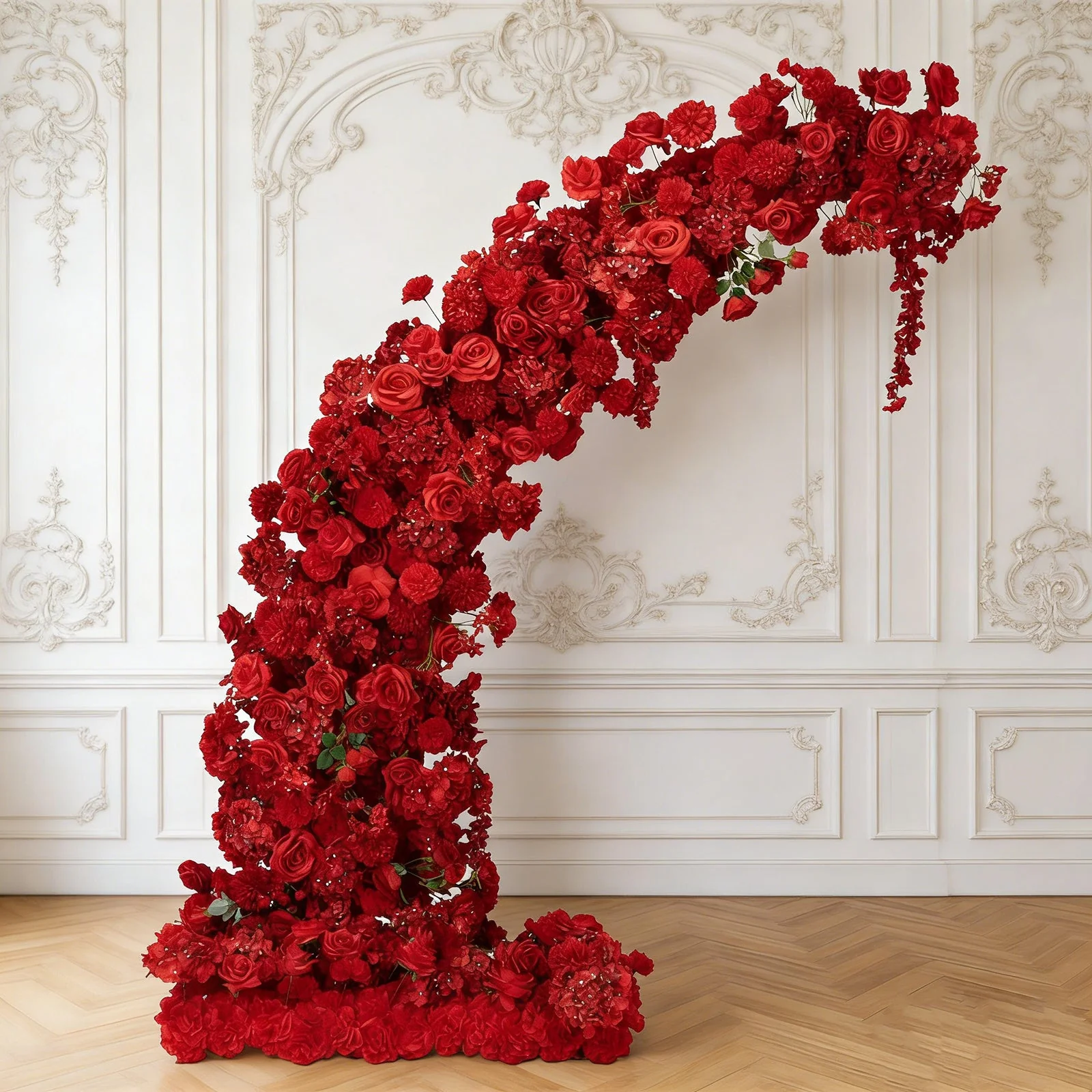 Artificial Silk Floral Backdrop for 6.5ft Half Crescent Wedding Arch – Foam-Backed Flower Arch in Red with Roses, Hydrangeas & Chrysanthemums - Image 7