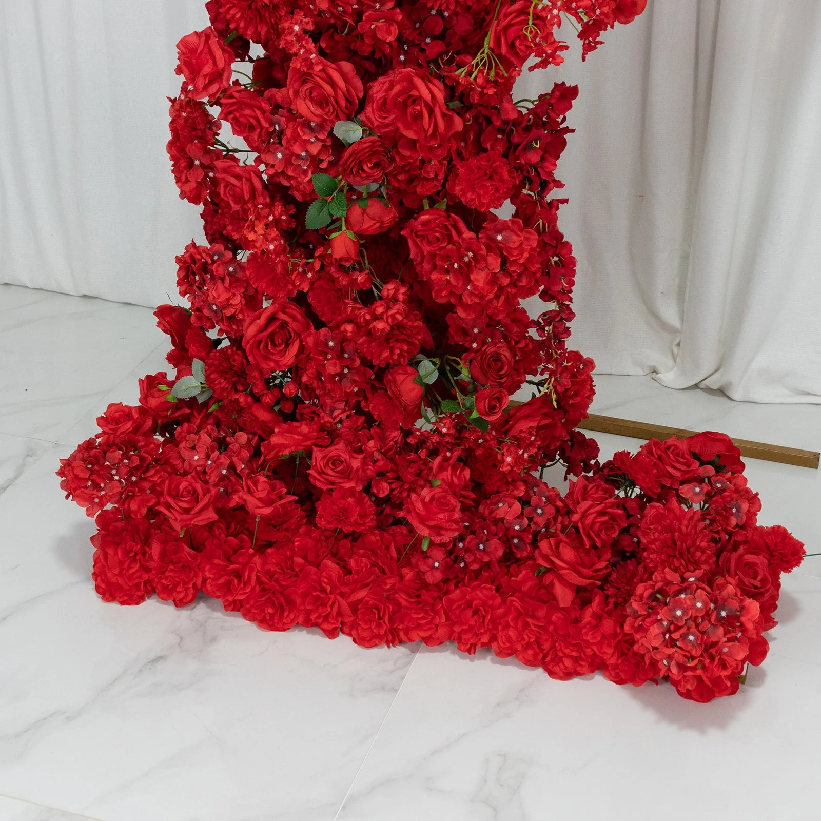 Artificial Silk Floral Backdrop for 6.5ft Half Crescent Wedding Arch – Foam-Backed Flower Arch in Red with Roses, Hydrangeas & Chrysanthemums - Image 8