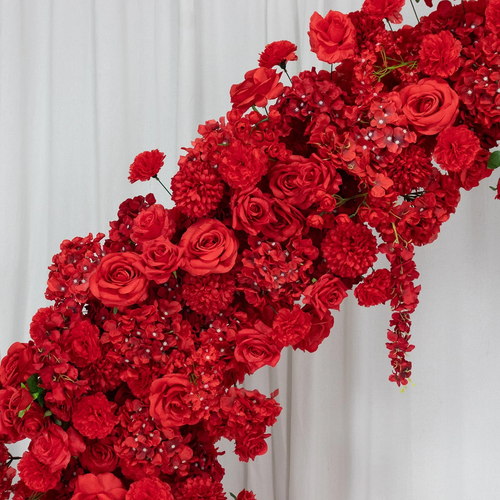 Artificial Silk Floral Backdrop for 6.5ft Half Crescent Wedding Arch – Foam-Backed Flower Arch in Red with Roses, Hydrangeas & Chrysanthemums - Image 9