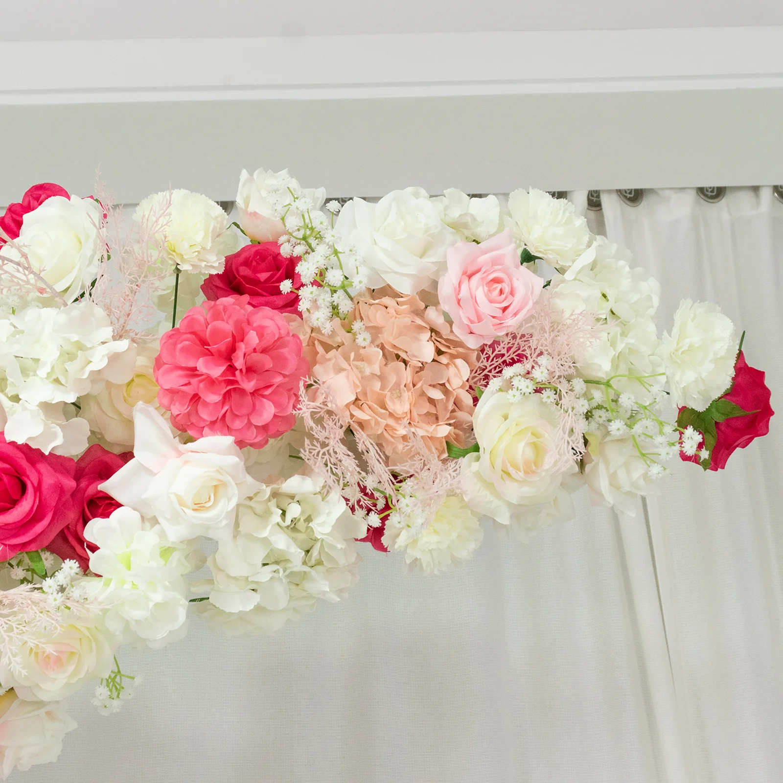 Artificial Silk Floral Backdrop for 6.5ft Half Crescent Wedding Arch – Foam-Backed Flower Arch in White & Pink Mix with Roses, Hydrangeas & Chrysanthemums - Image 10