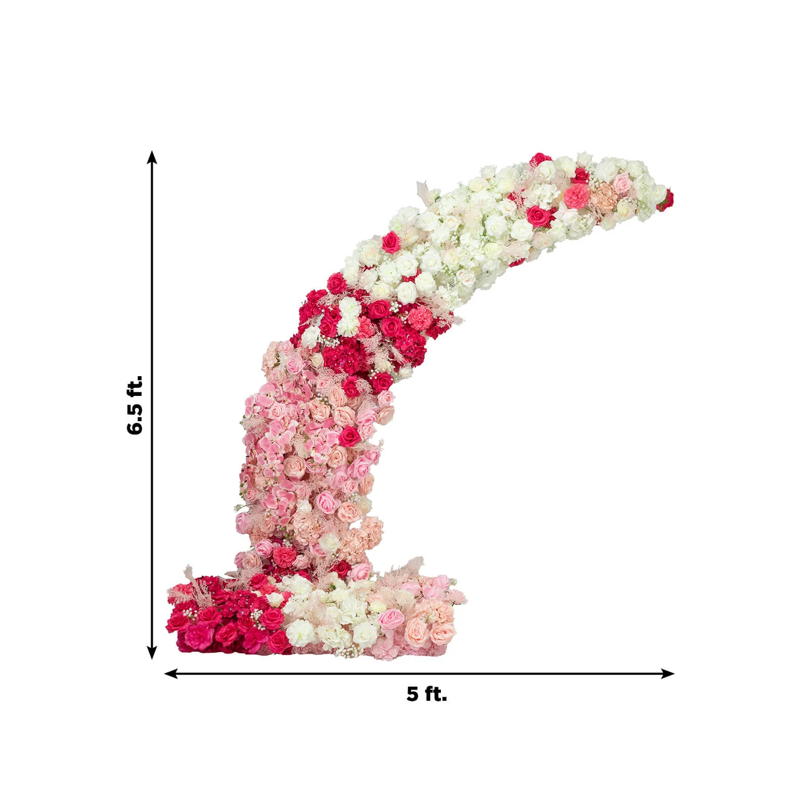 Artificial Silk Floral Backdrop for 6.5ft Half Crescent Wedding Arch – Foam-Backed Flower Arch in White & Pink Mix with Roses, Hydrangeas & Chrysanthemums - Image 3