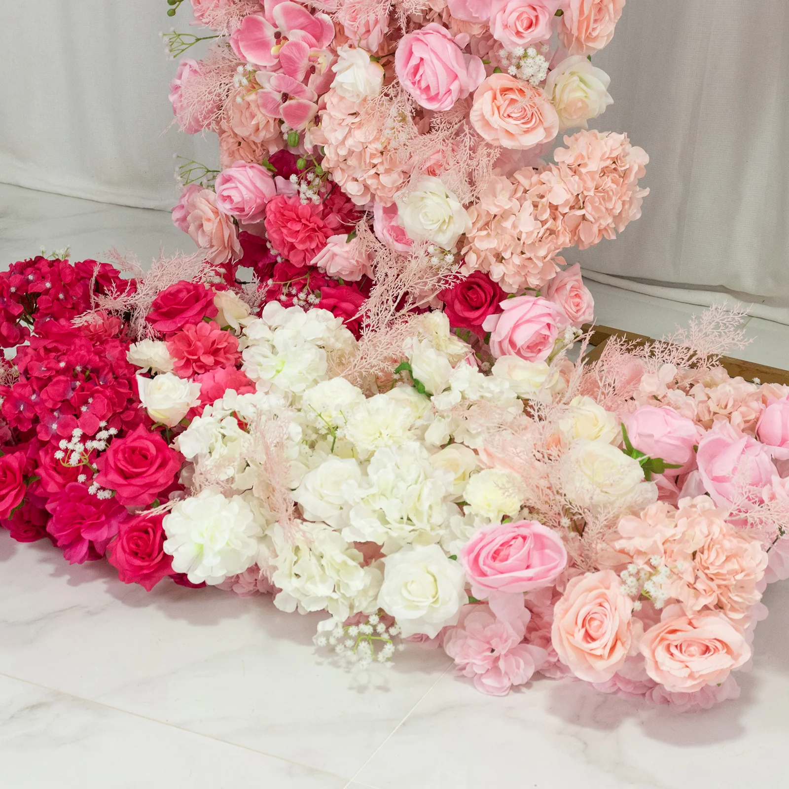 Artificial Silk Floral Backdrop for 6.5ft Half Crescent Wedding Arch – Foam-Backed Flower Arch in White & Pink Mix with Roses, Hydrangeas & Chrysanthemums - Image 6