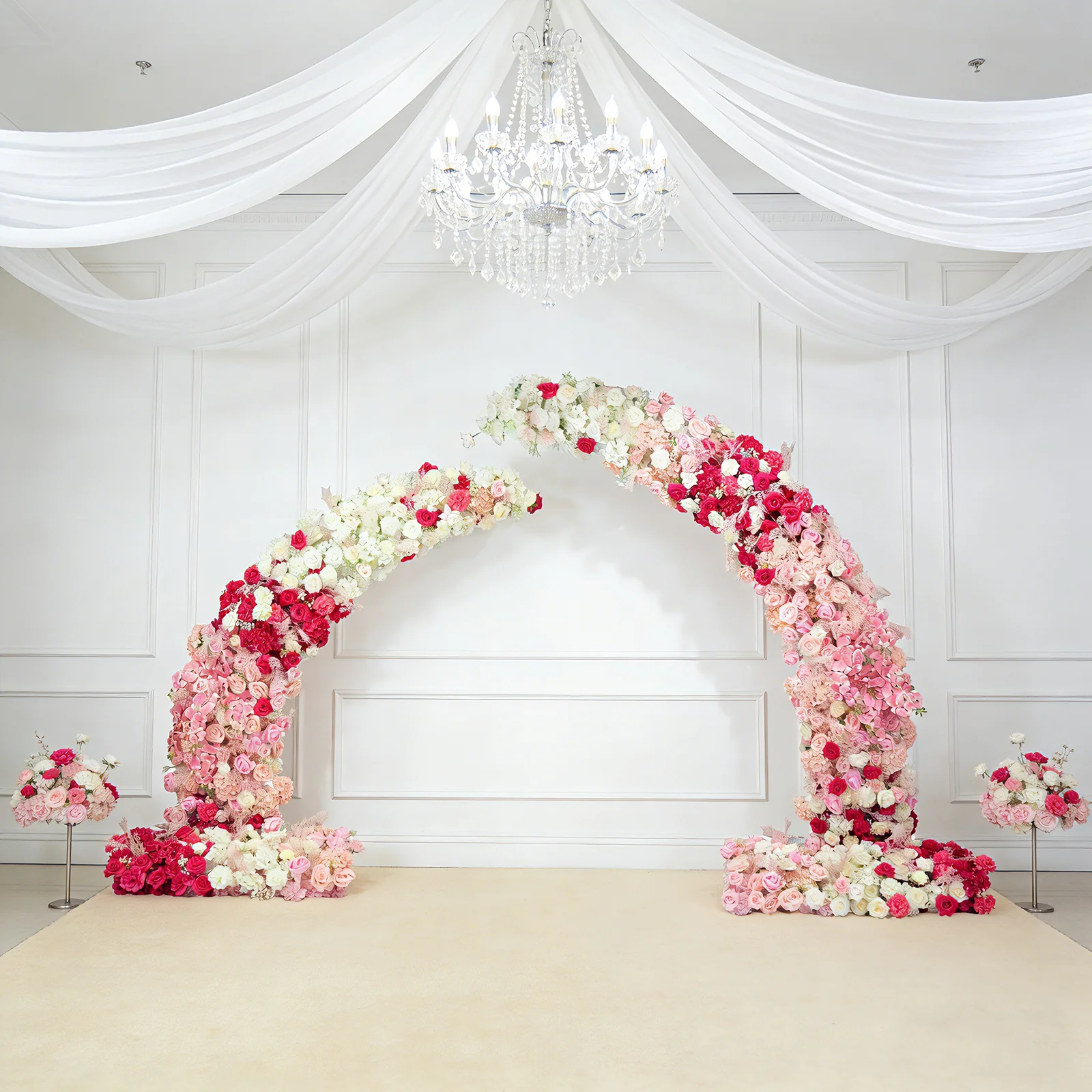 Artificial Silk Floral Backdrop for 6.5ft Half Crescent Wedding Arch – Foam-Backed Flower Arch in White & Pink Mix with Roses, Hydrangeas & Chrysanthemums - Image 9