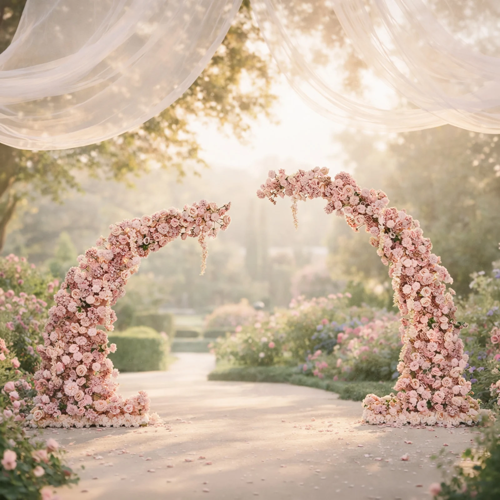 Artificial Silk Floral Backdrop for 8ft Half Crescent Wedding Arch – Foam-Backed Flower Arch in Dusty Rose Mix with Roses, Hydrangeas & Chrysanthemums - Image 6