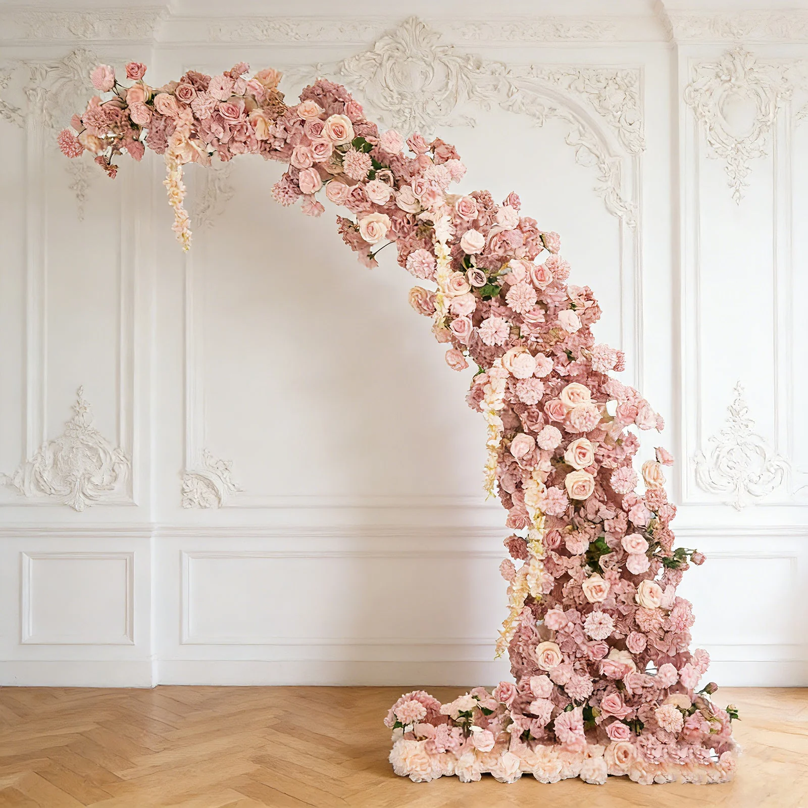 Artificial Silk Floral Backdrop for 8ft Half Crescent Wedding Arch – Foam-Backed Flower Arch in Dusty Rose Mix with Roses, Hydrangeas & Chrysanthemums - Image 7
